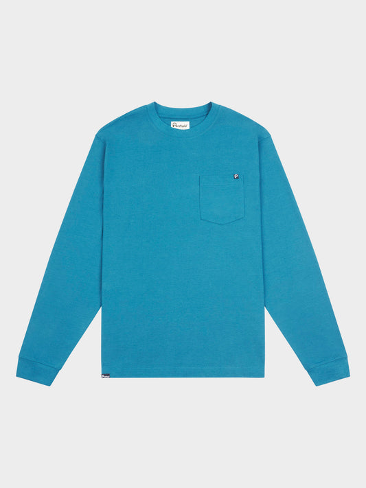 Chest Pocket Long Sleeve T-Shirt in Mallard Blue