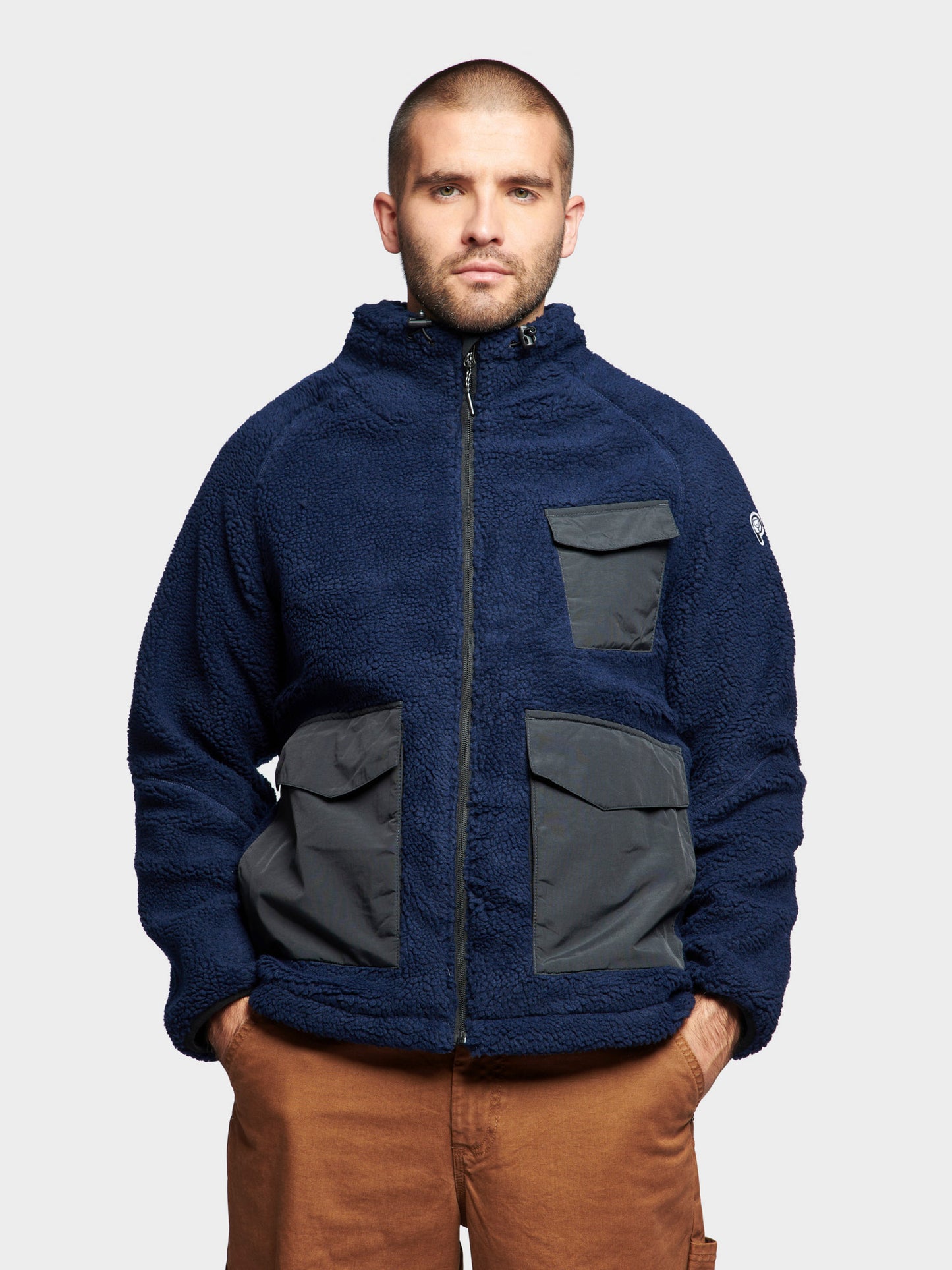 Angled Pocket Fleece Jacket in Navy Blue