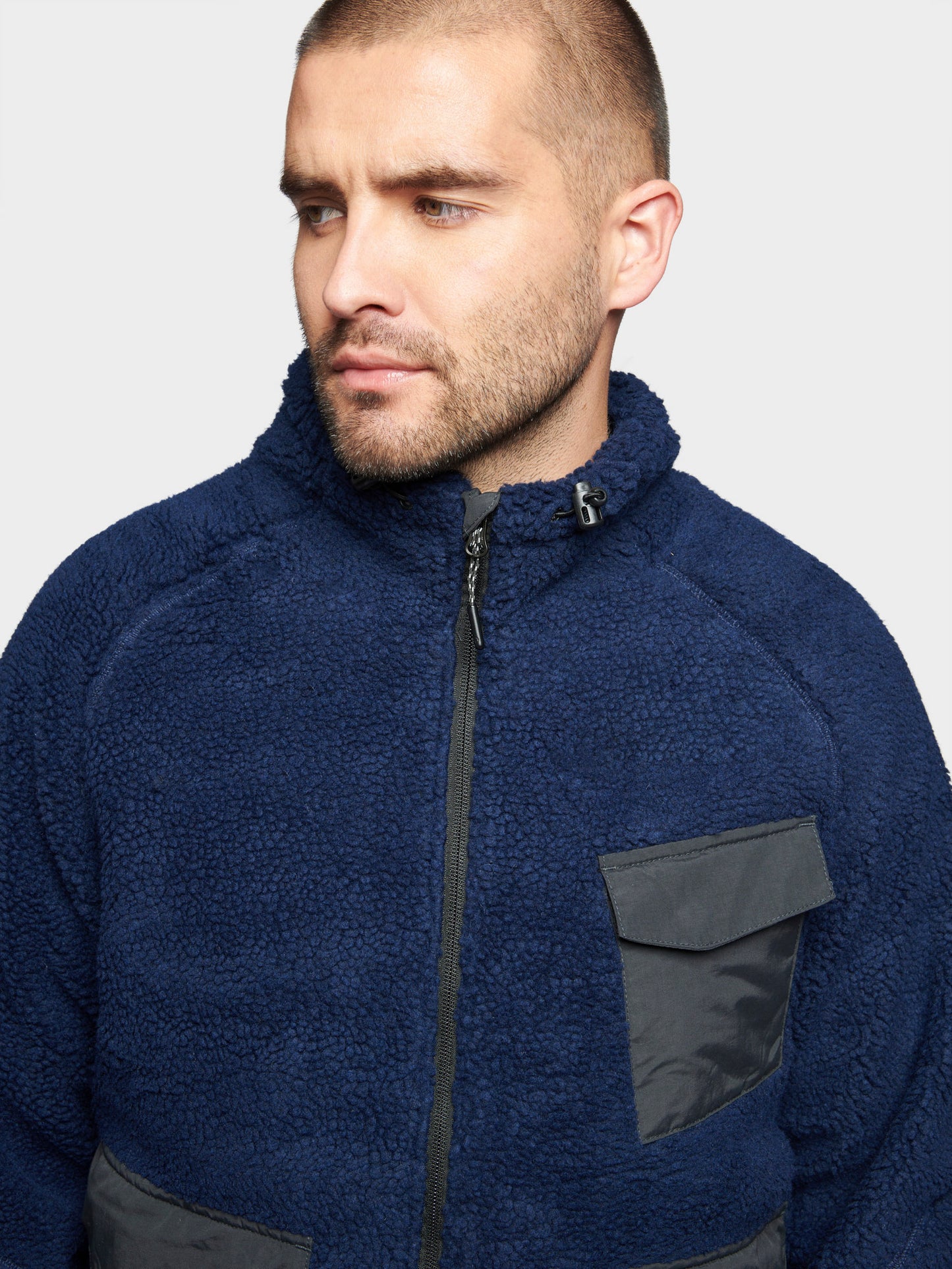 Angled Pocket Fleece Jacket in Navy Blue