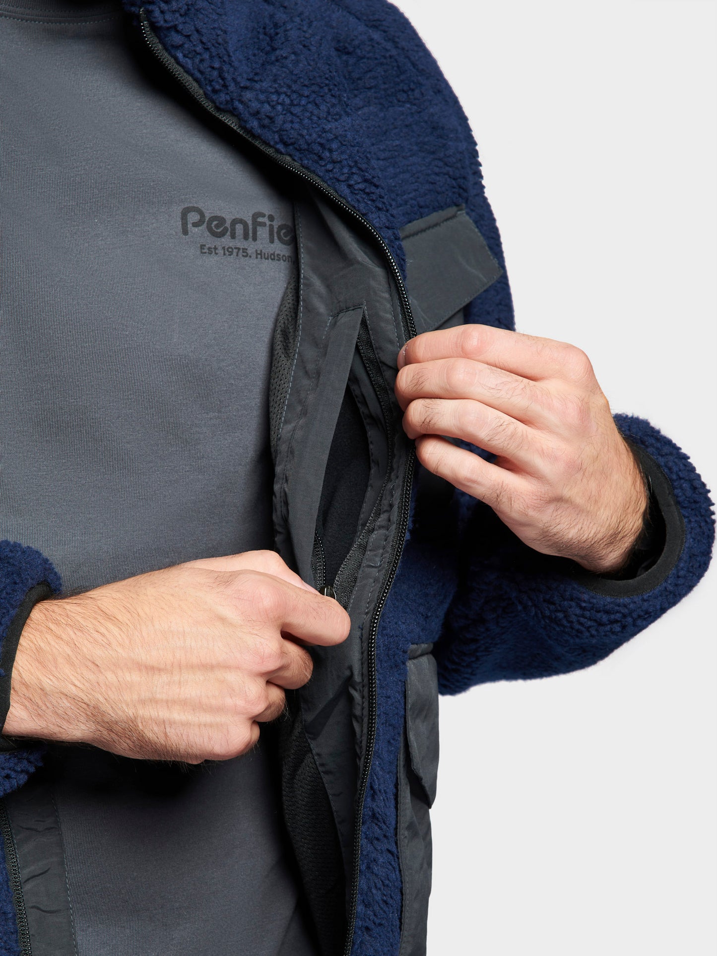 Angled Pocket Fleece Jacket in Navy Blue
