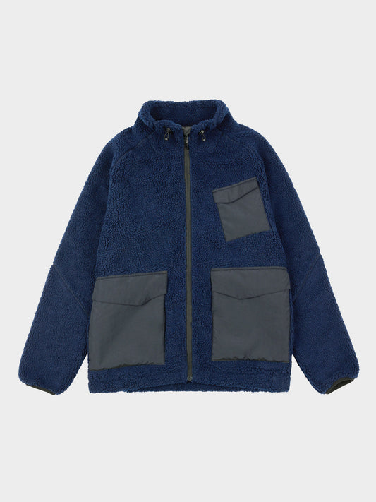 Angled Pocket Fleece Jacket in Navy Blue