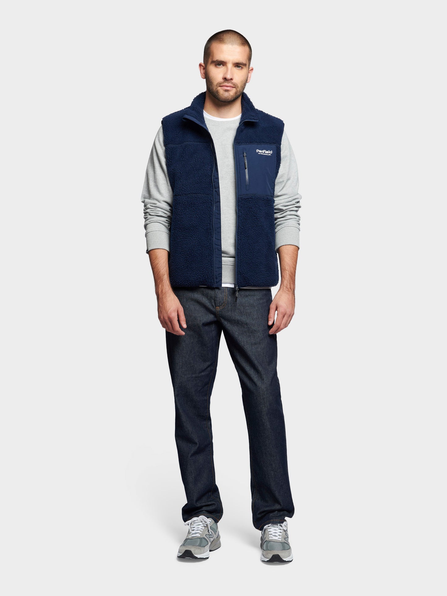 Hudson Script Fleece Vest in Navy Blue