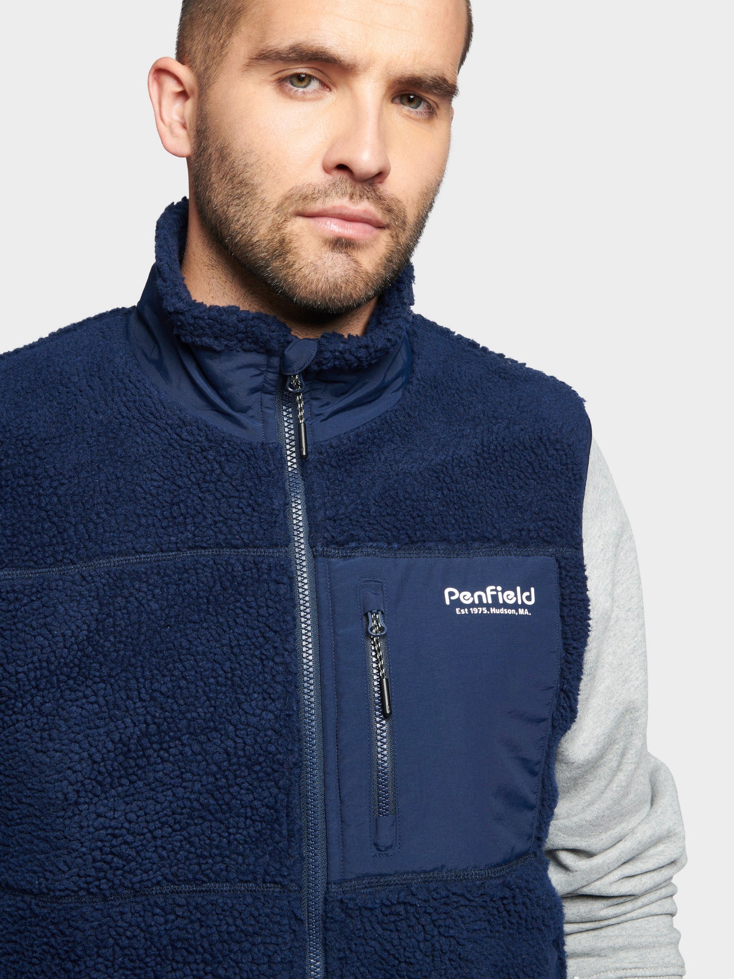 Hudson Script Fleece Vest in Navy Blue