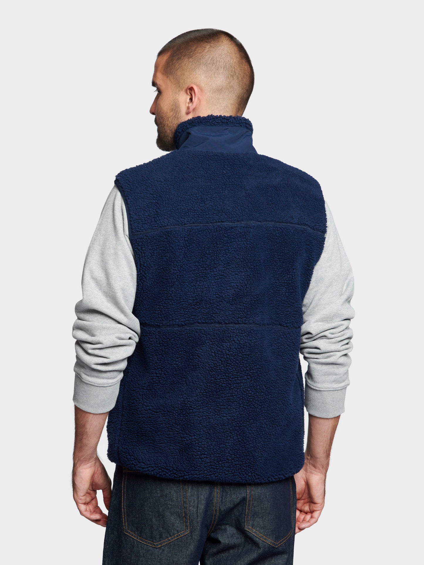 Hudson Script Fleece Vest in Navy Blue