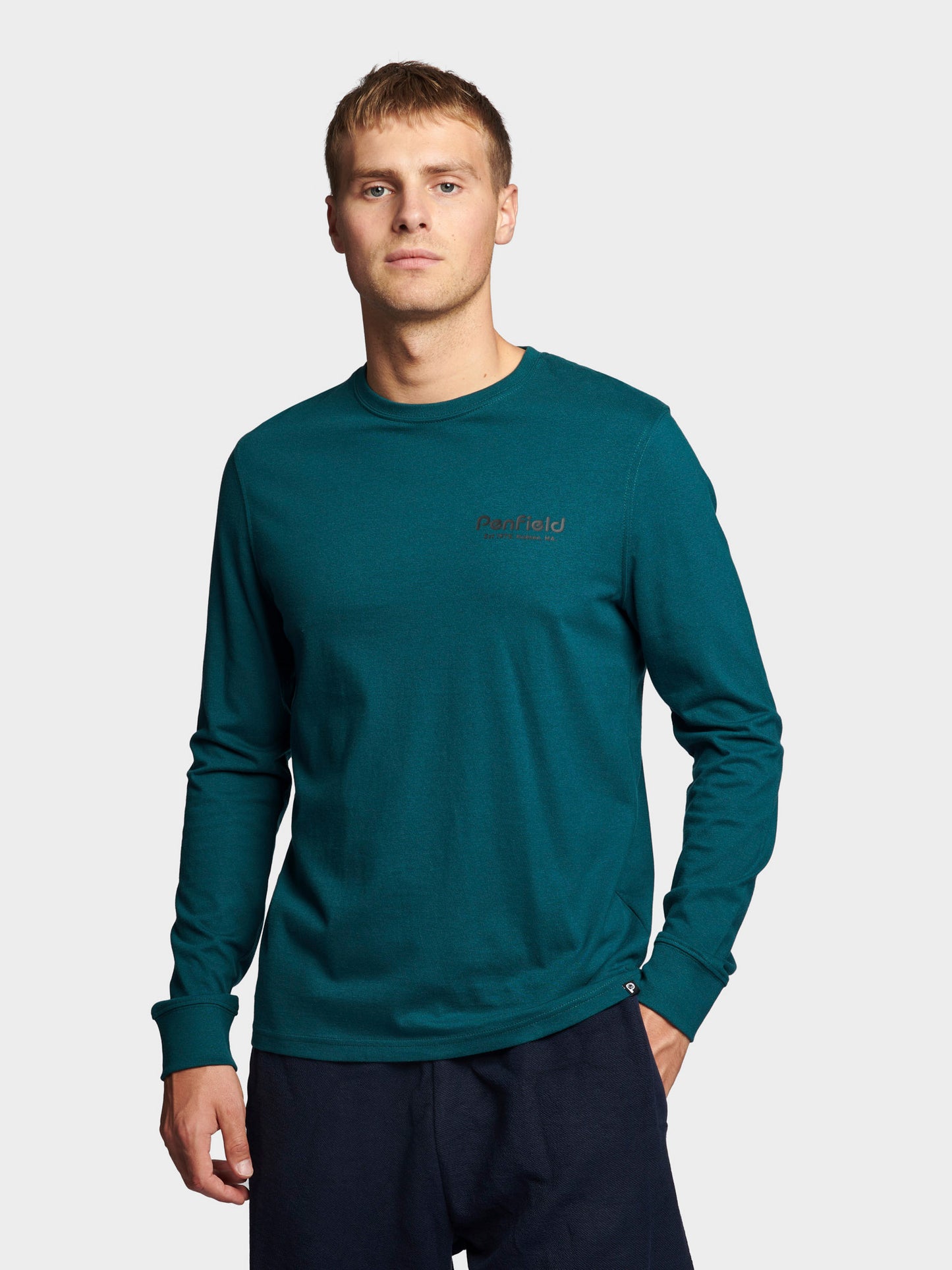 Sketch Mountain Back Graphic Long Sleeve T-Shirt in Deep Teal