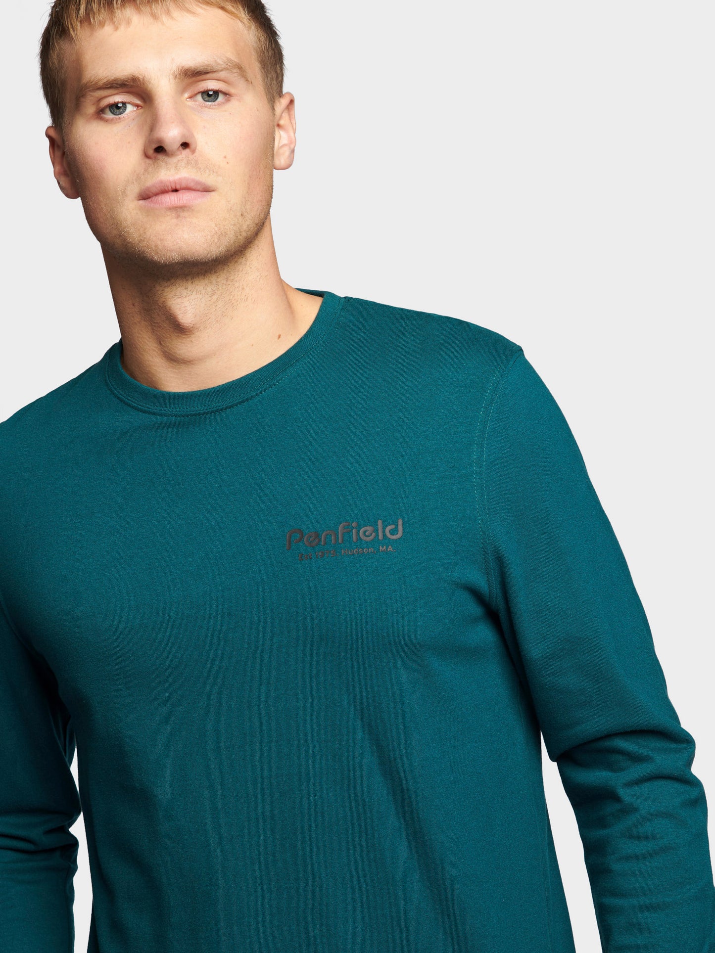 Sketch Mountain Back Graphic Long Sleeve T-Shirt in Deep Teal