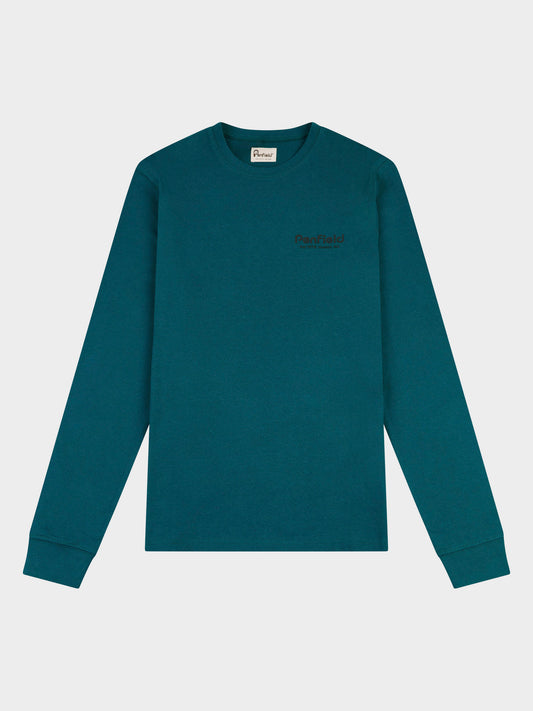 Sketch Mountain Back Graphic Long Sleeve T-Shirt in Deep Teal