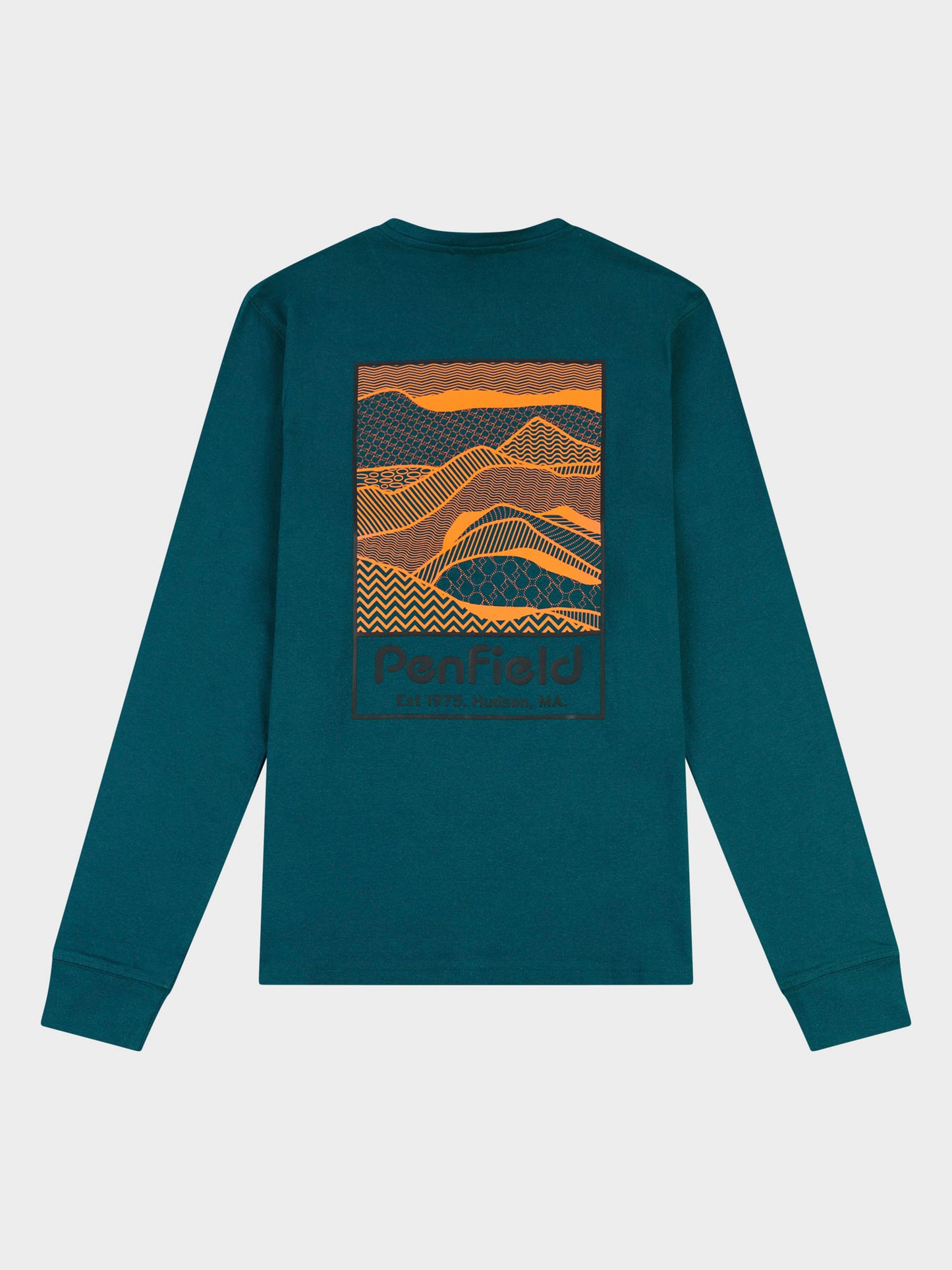 Sketch Mountain Back Graphic Long Sleeve T-Shirt in Deep Teal