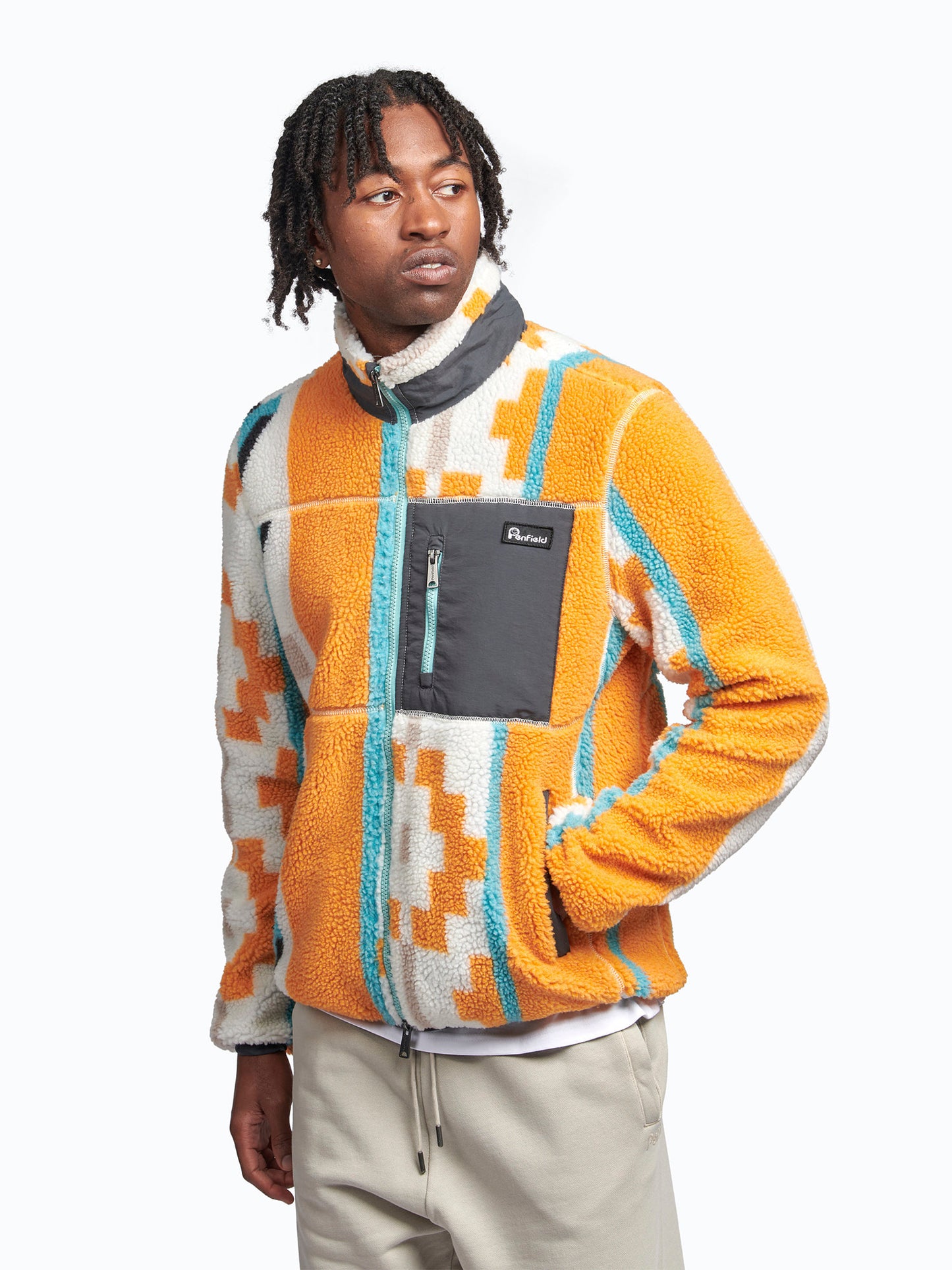 Geo Print Mattawa Fleece Jacket in Apricot