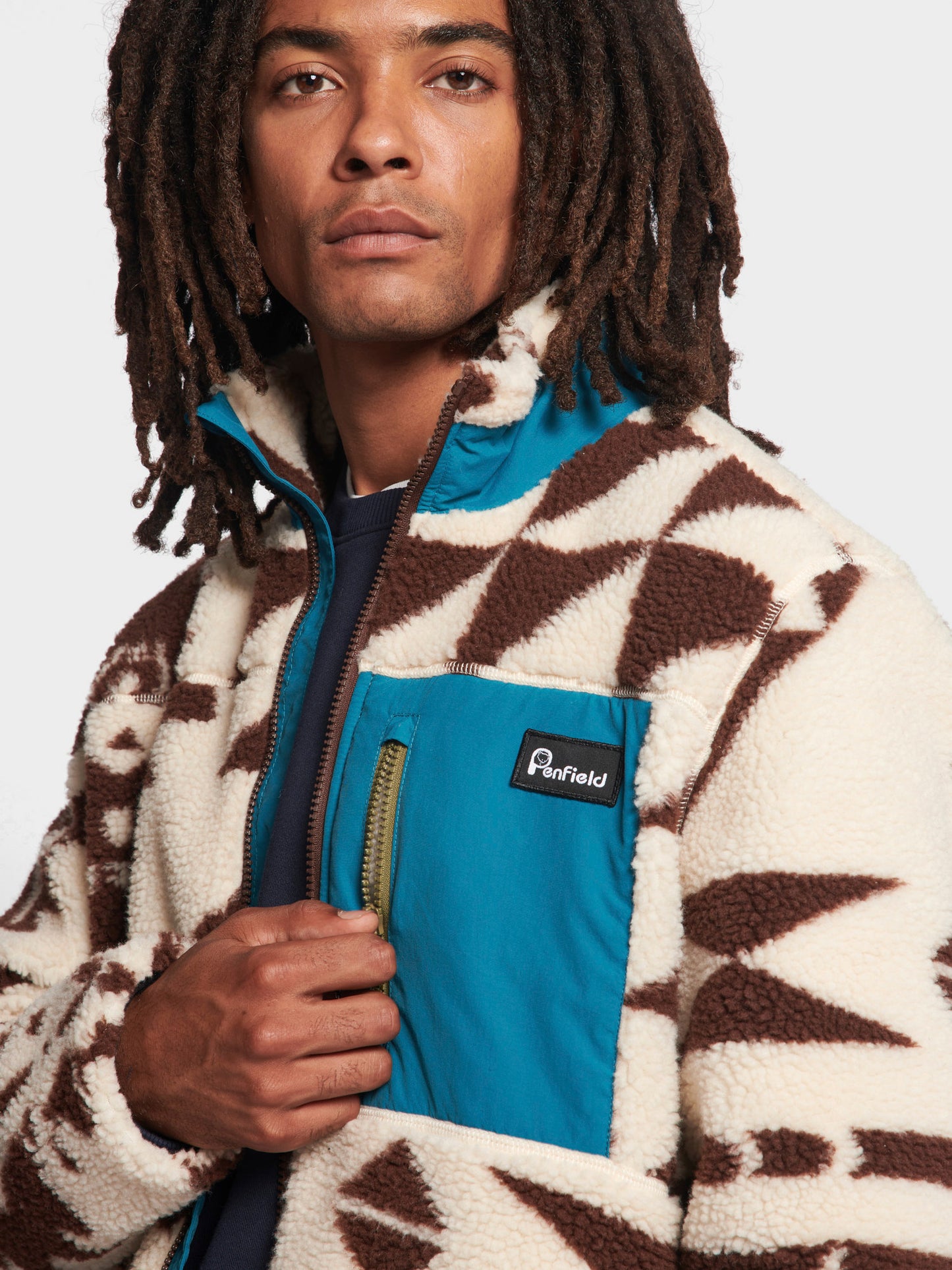 Winter Geo Mattawa Borg Fleece Jacket in Shaved Chocolate