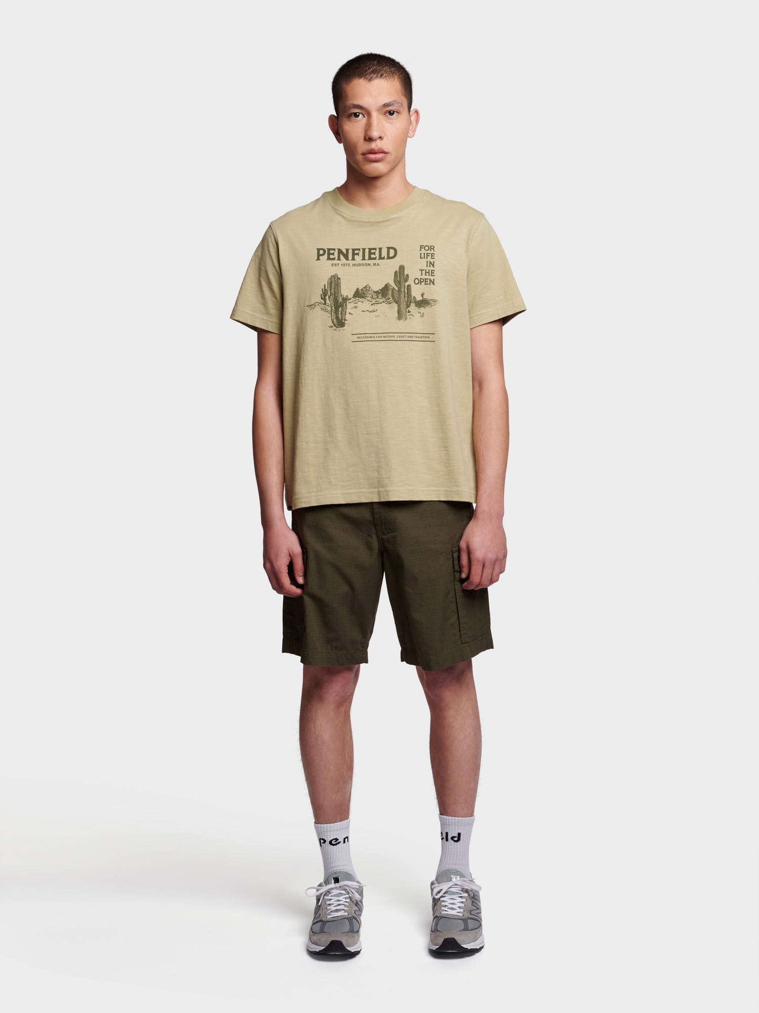 Relaxed Fit Reverence Print T-Shirt in Slate Green