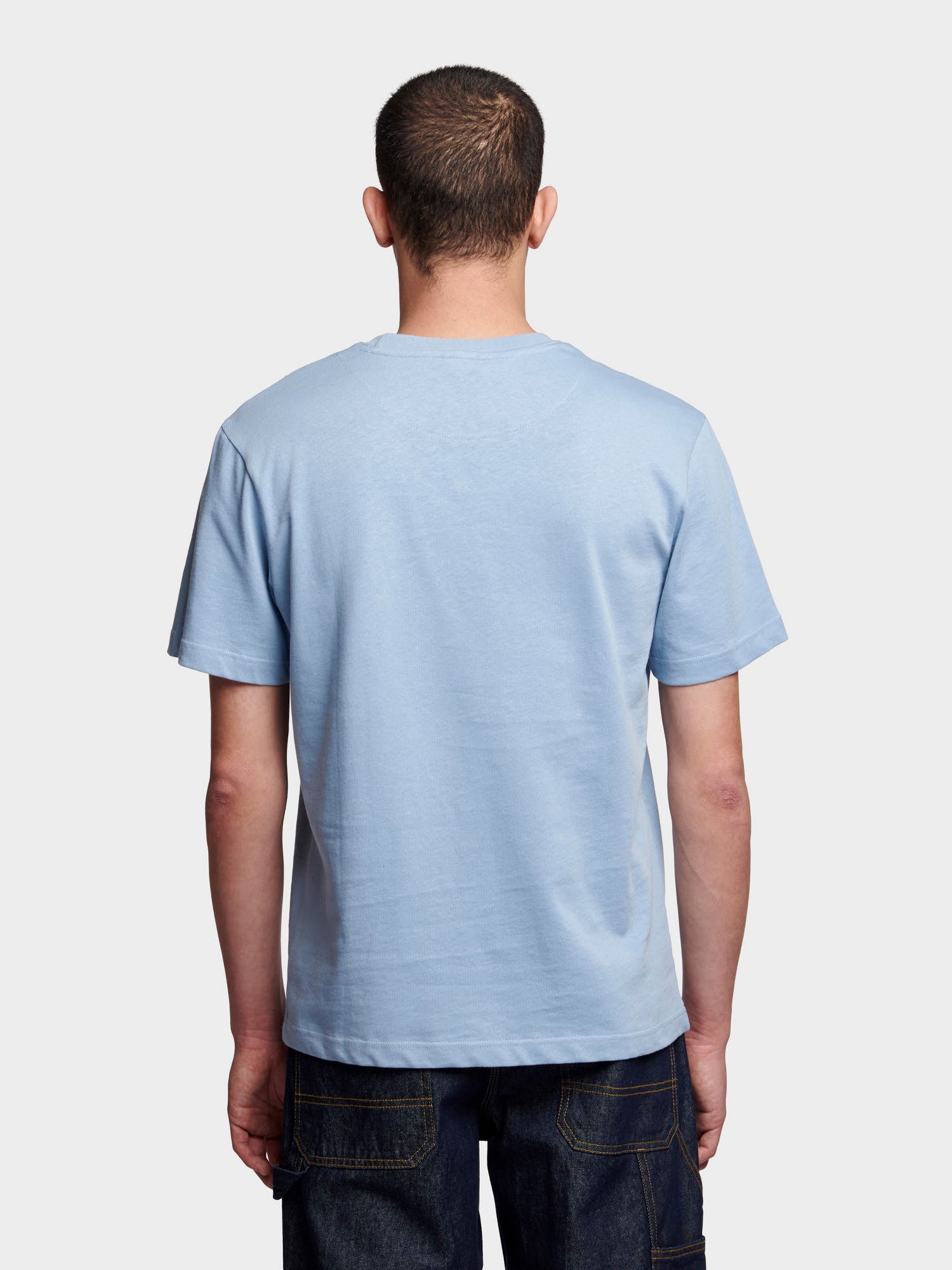 Relaxed Fit Embroidered Mountain T-Shirt in Soft Chambray