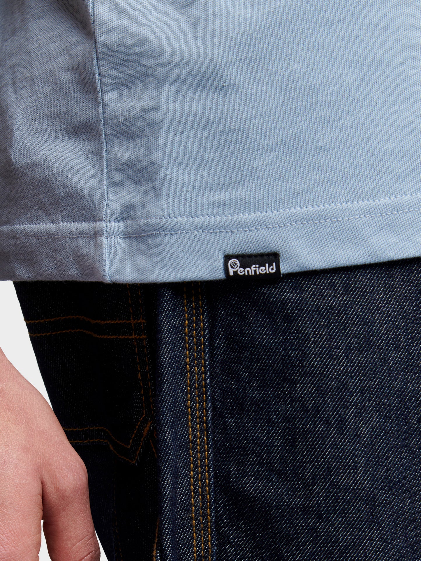 Relaxed Fit Embroidered Mountain T-Shirt in Soft Chambray