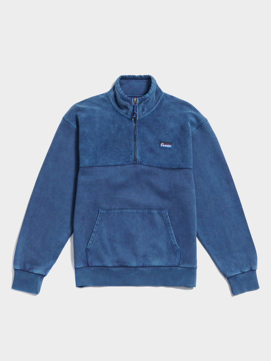 Washed Panelled Funnel Neck Sweatshirt in Navy Blue