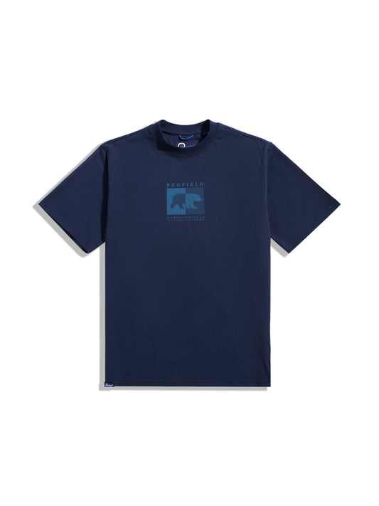 Contrast Stripe Bear Graphic T-Shirt in Navy Blue