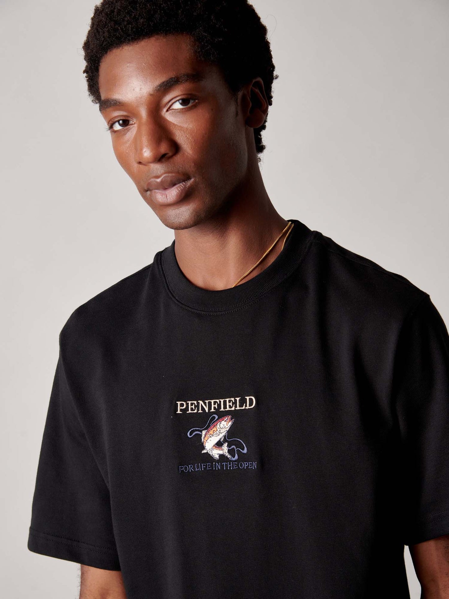 Embroidered Trout T-Shirt in Black