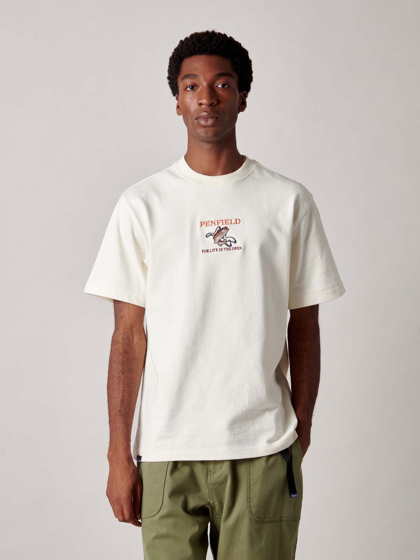 Embroidered Trout T-Shirt in Vanilla Ice