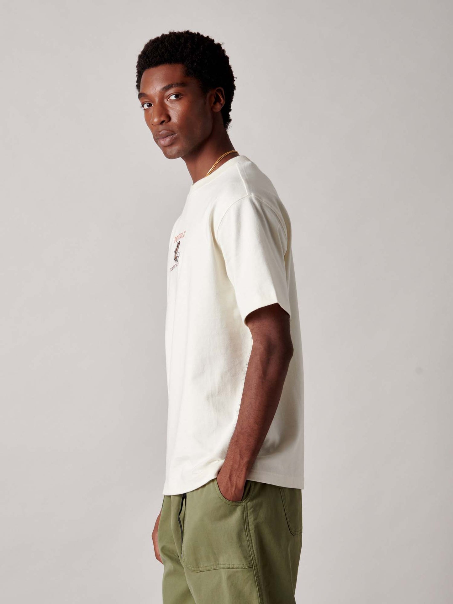 Embroidered Trout T-Shirt in Vanilla Ice