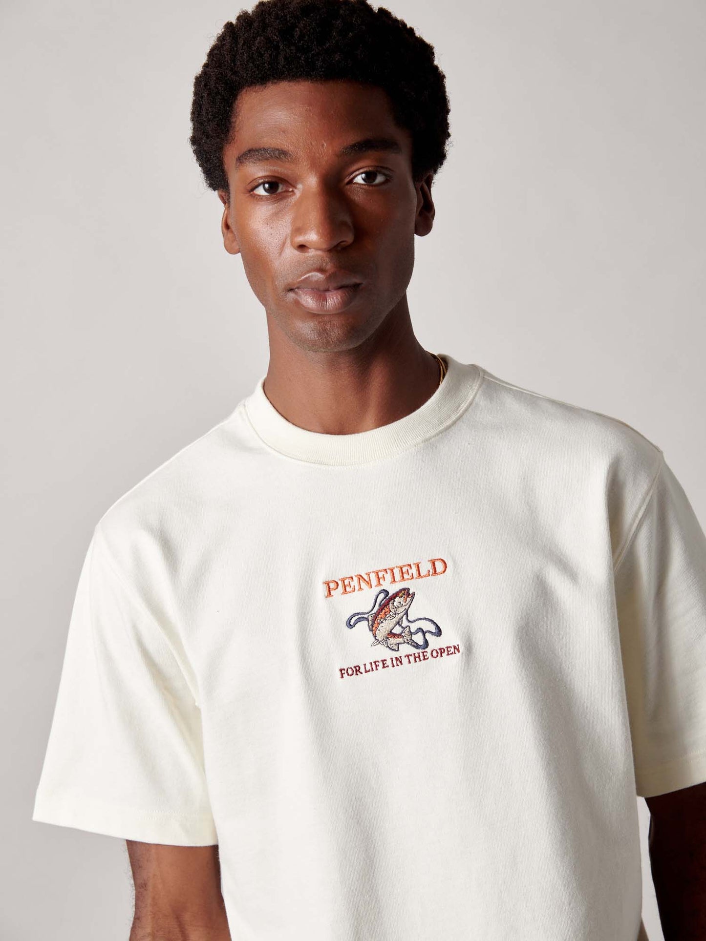 Embroidered Trout T-Shirt in Vanilla Ice