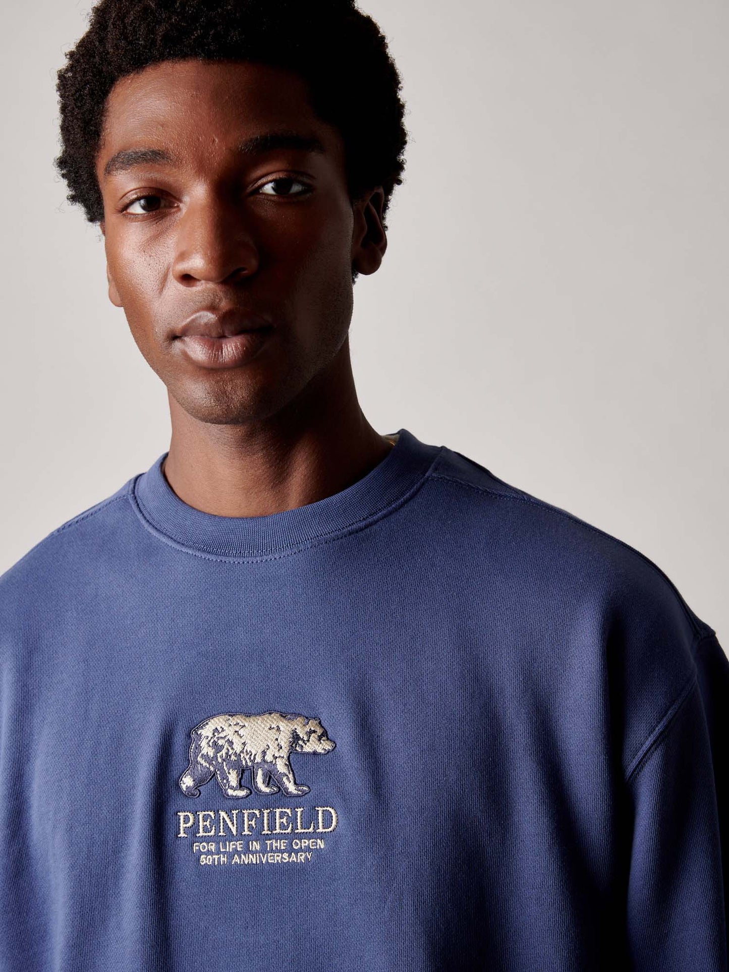 50th Anniversary Embroidered Crew in Blue Indigo
