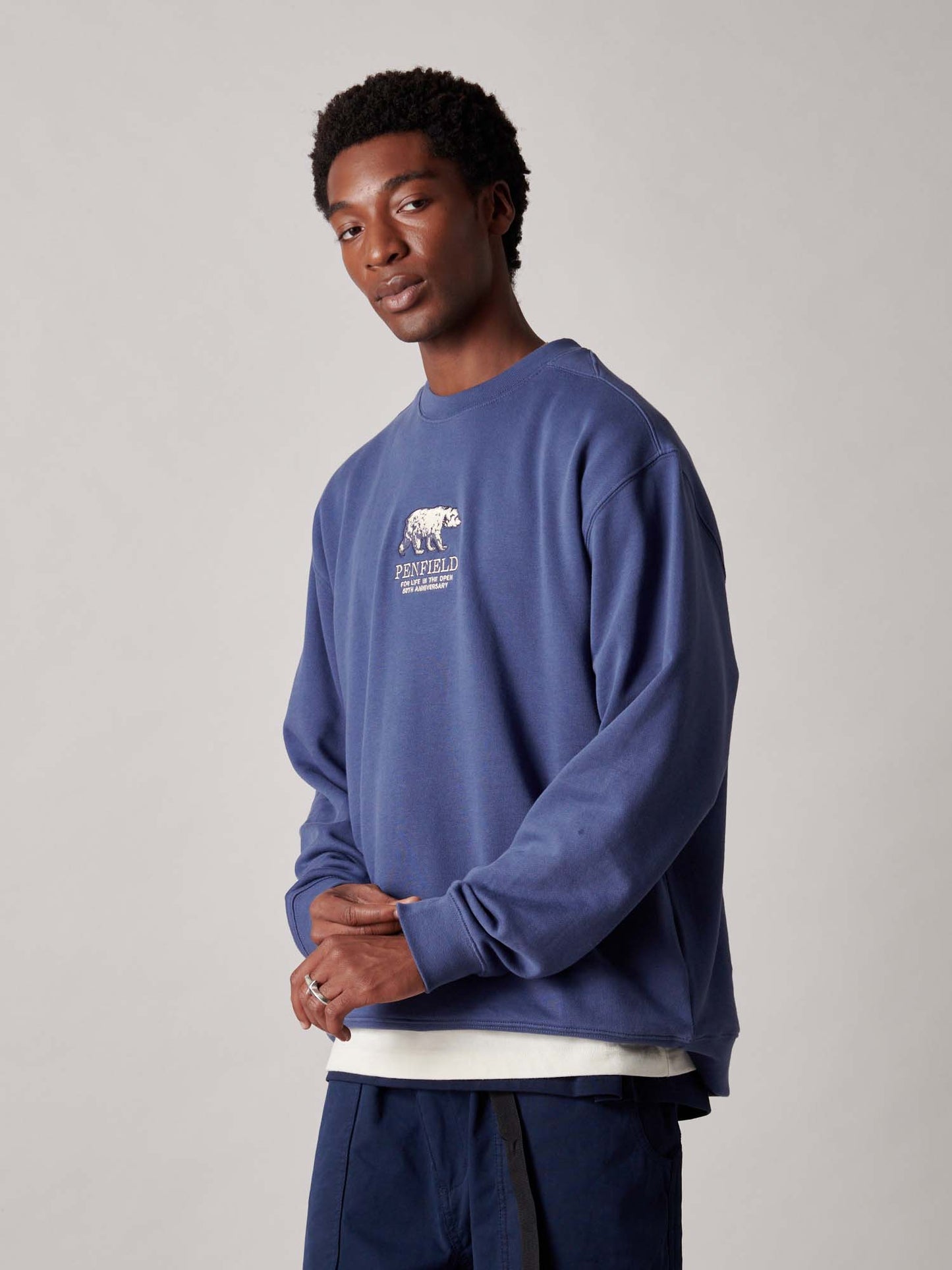 50th Anniversary Embroidered Crew in Blue Indigo