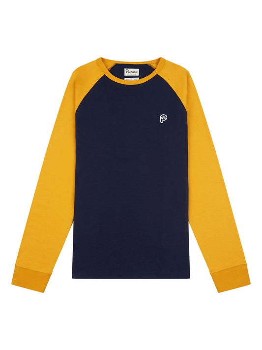 P Bear Raglan Long Sleeve T-Shirt in Navy Blue
