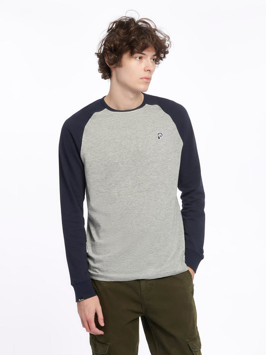 P Bear Chest Badge Raglan LS T-Shirt Vintage Grey Heather