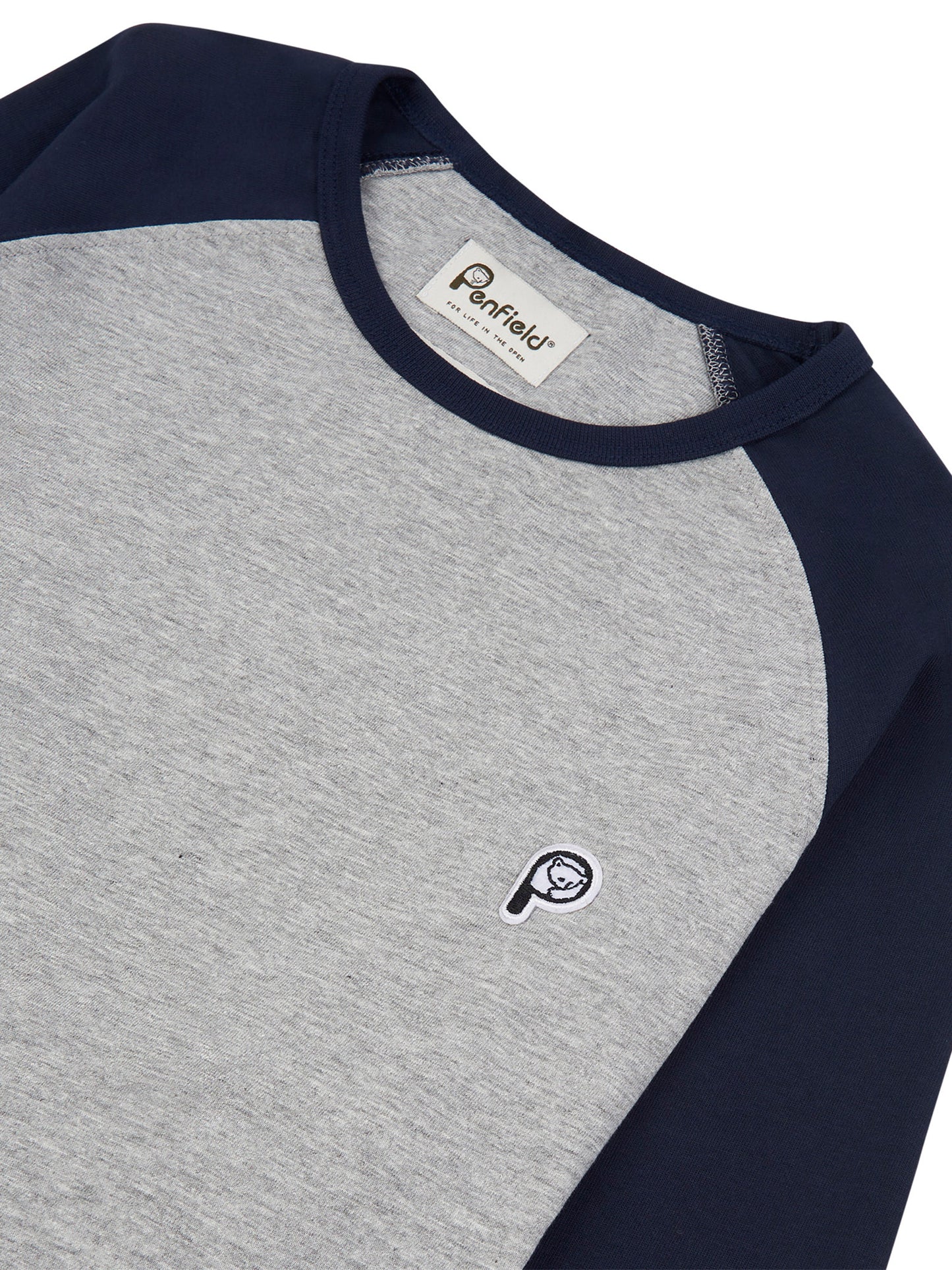 P Bear Chest Badge Raglan LS T-Shirt Vintage Grey Heather