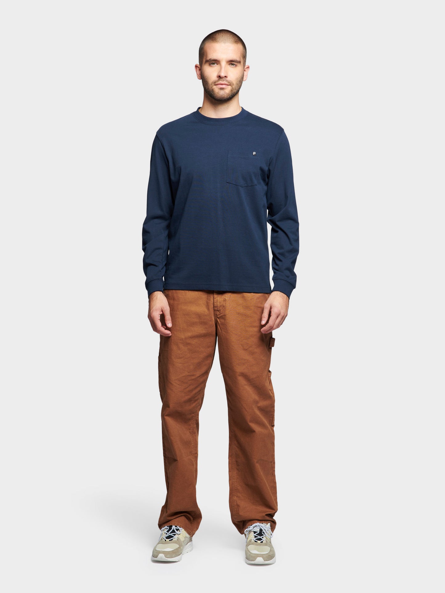 Chest Pocket Long Sleeve T-Shirt in Navy Blue
