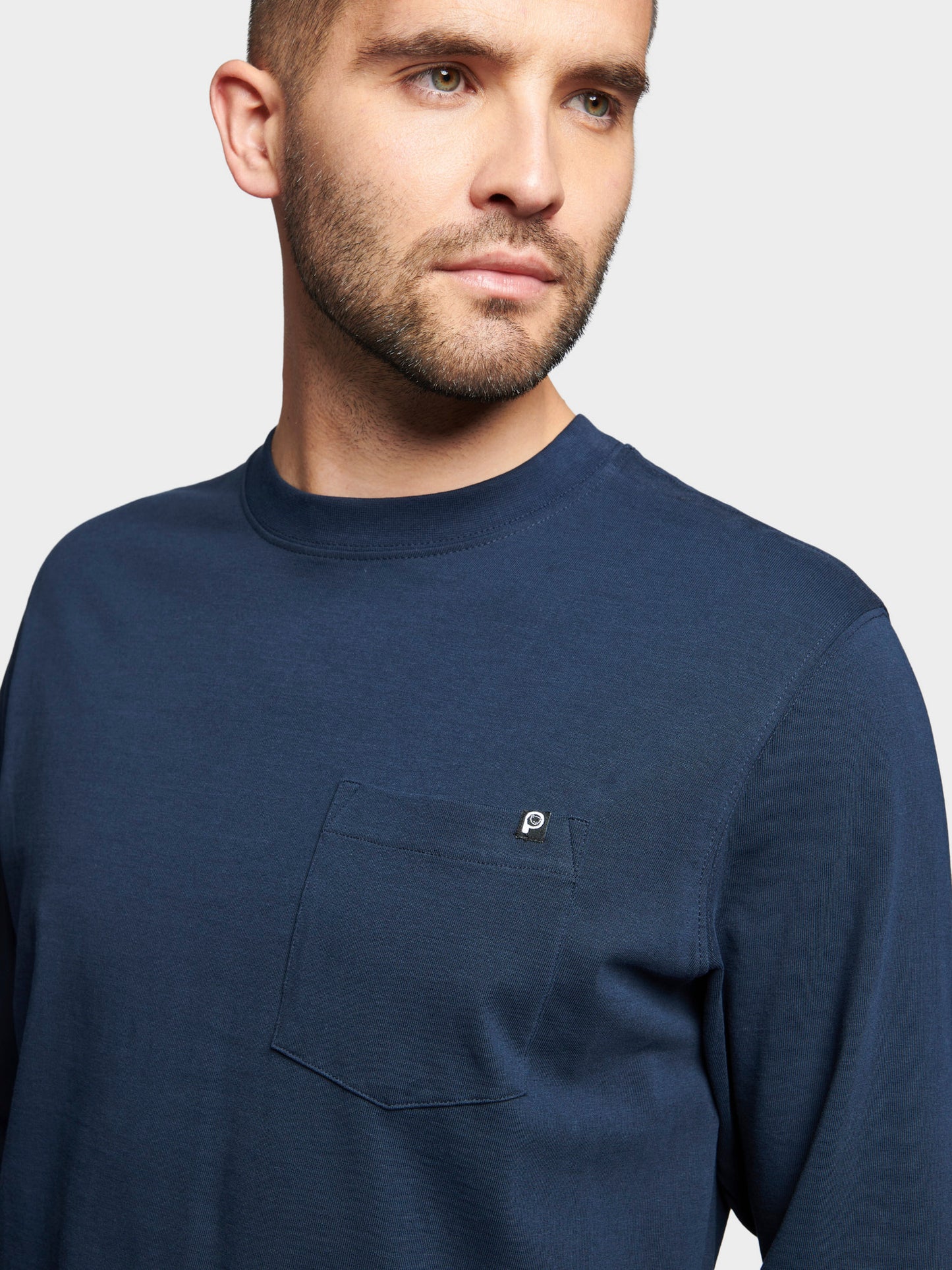 Chest Pocket Long Sleeve T-Shirt in Navy Blue