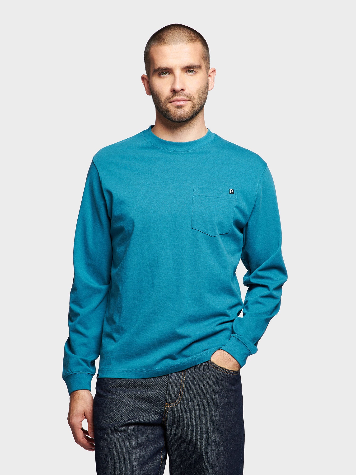 Chest Pocket Long Sleeve T-Shirt in Mallard Blue