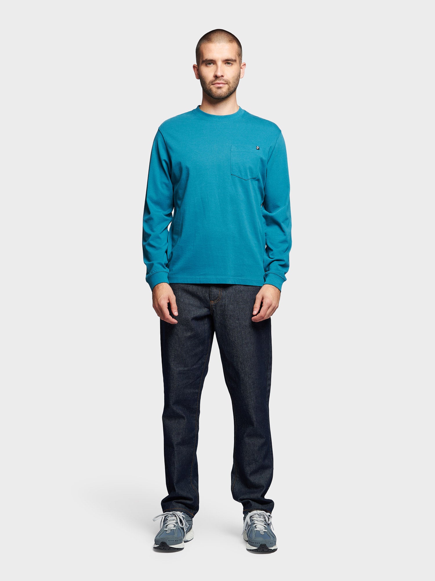 Chest Pocket Long Sleeve T-Shirt in Mallard Blue