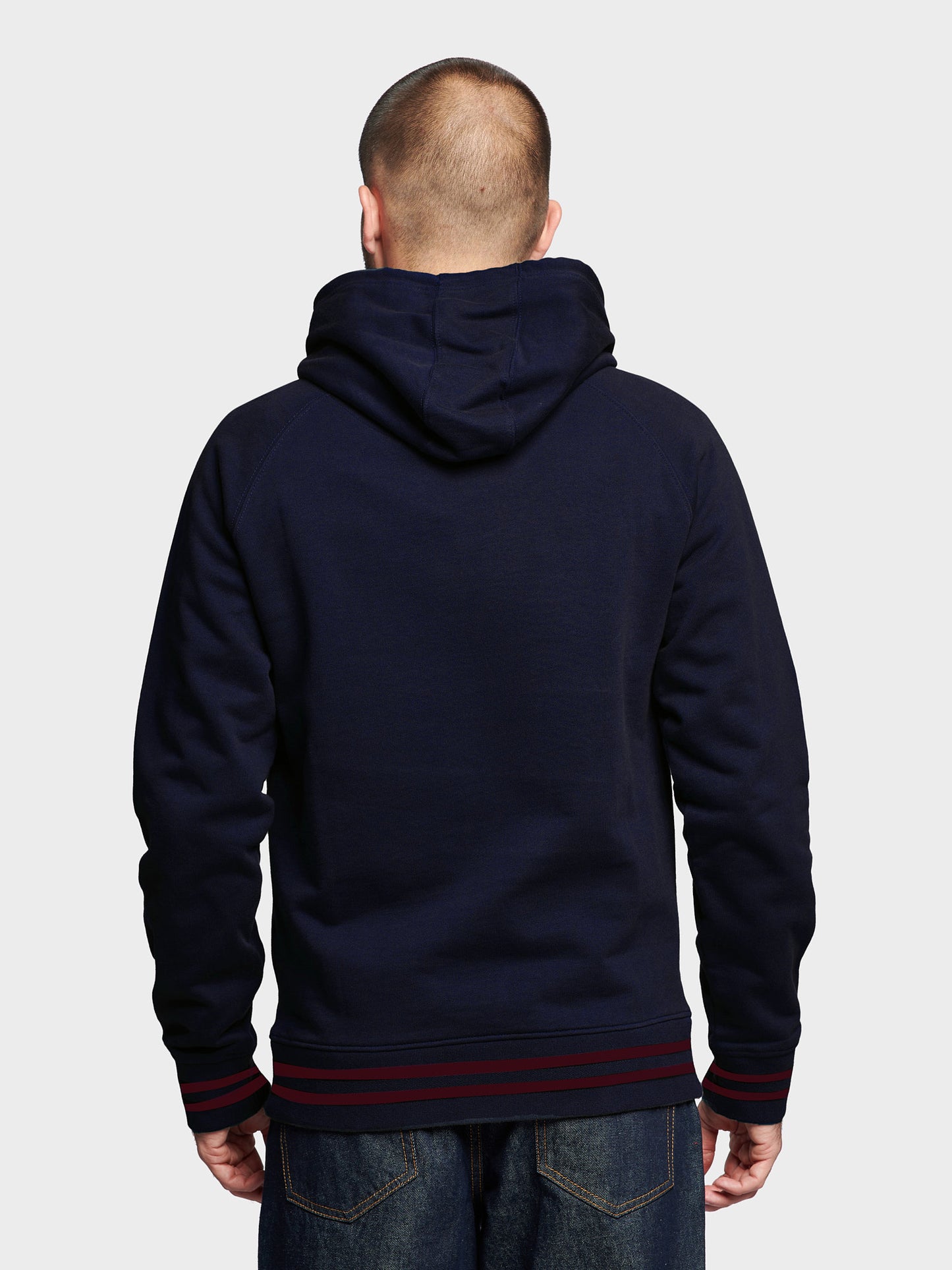 Large P Bear Chest Print Hoodie in Navy Blue