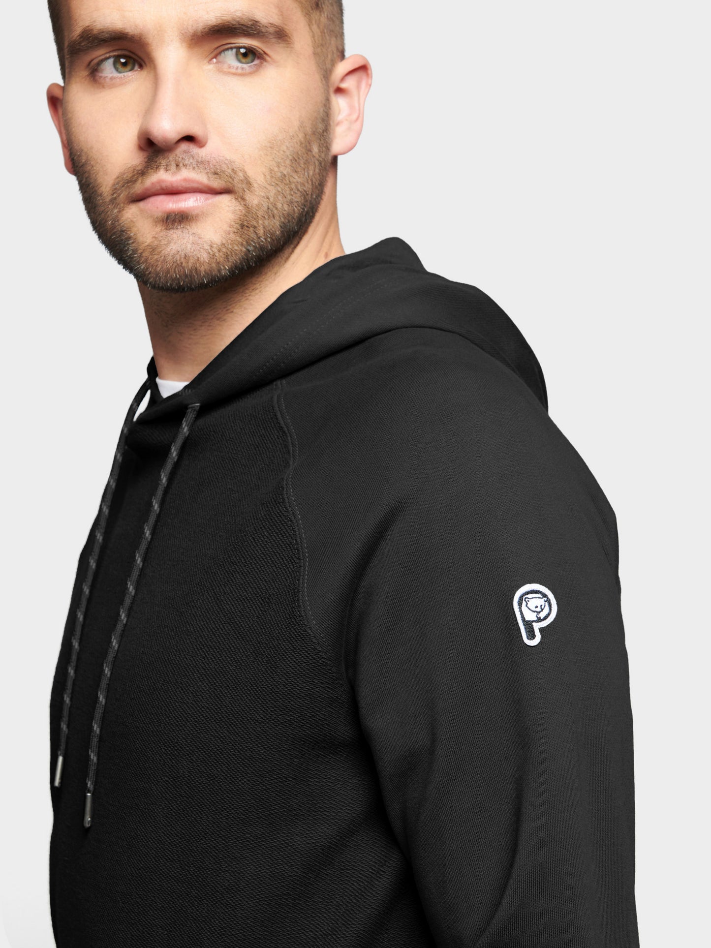 P Bear Reverse Loopback Hoodie in Black