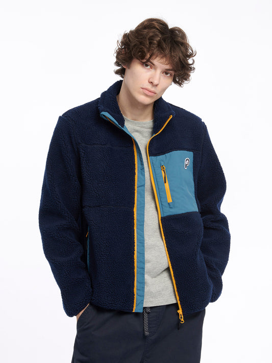 P Bear Borg Fleece Jacket in Navy Blue