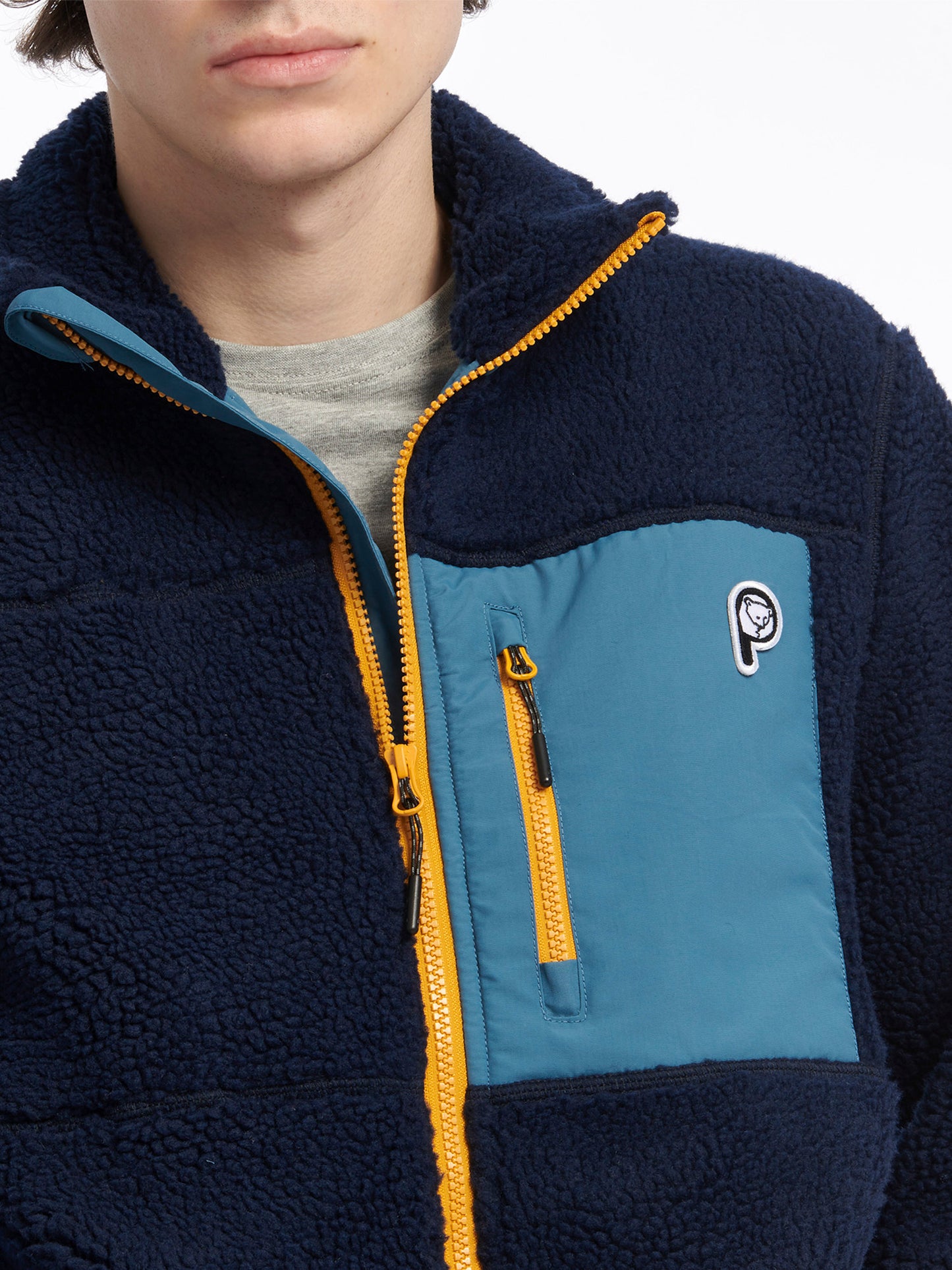P Bear Borg Fleece Jacket in Navy Blue