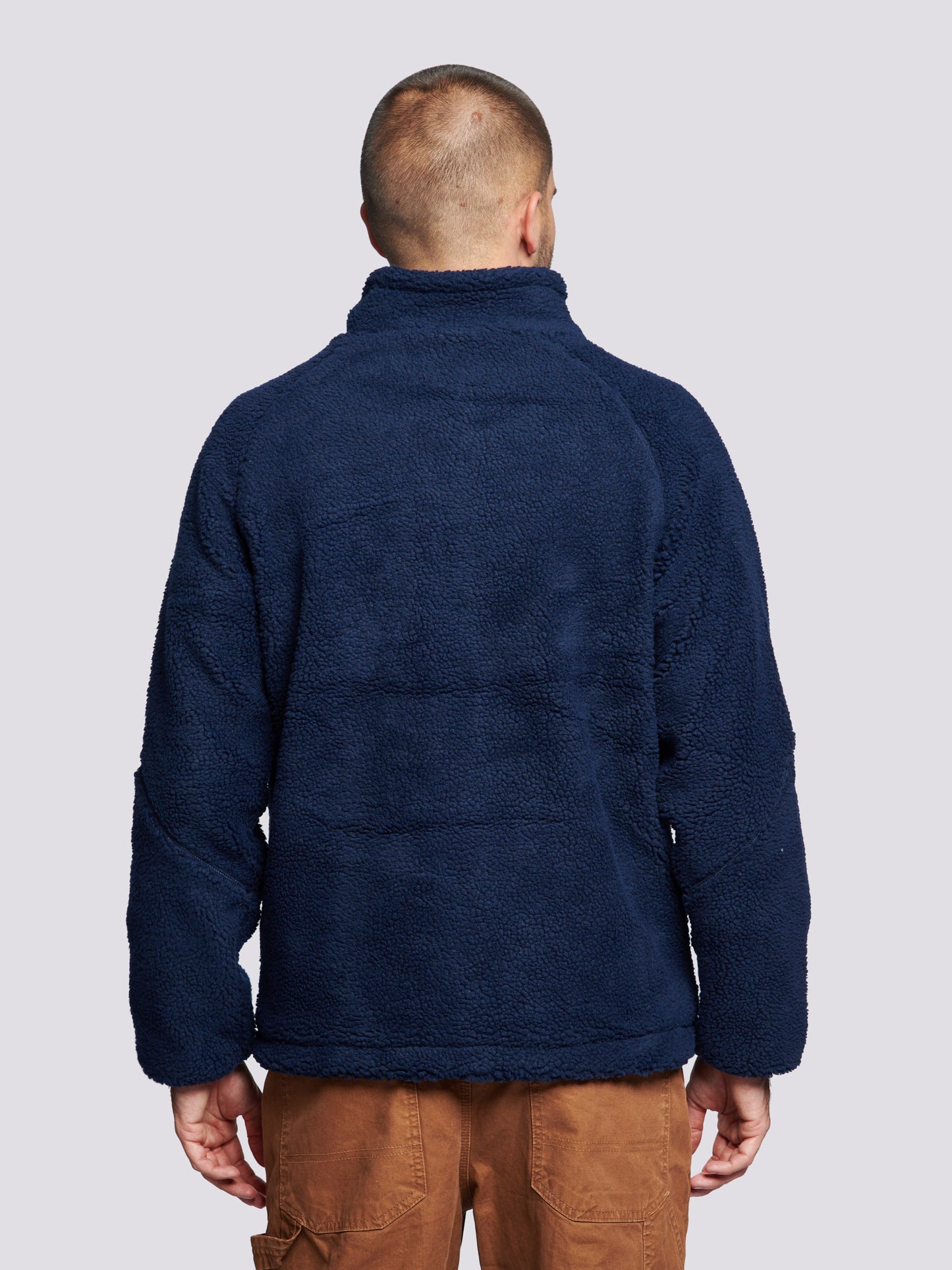 P Bear Angled Pocket Borg Fleece Jacket in Navy Blue