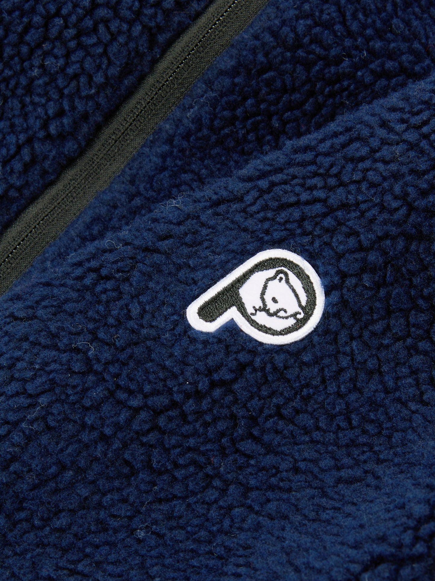 P Bear Angled Pocket Borg Fleece Jacket in Navy Blue