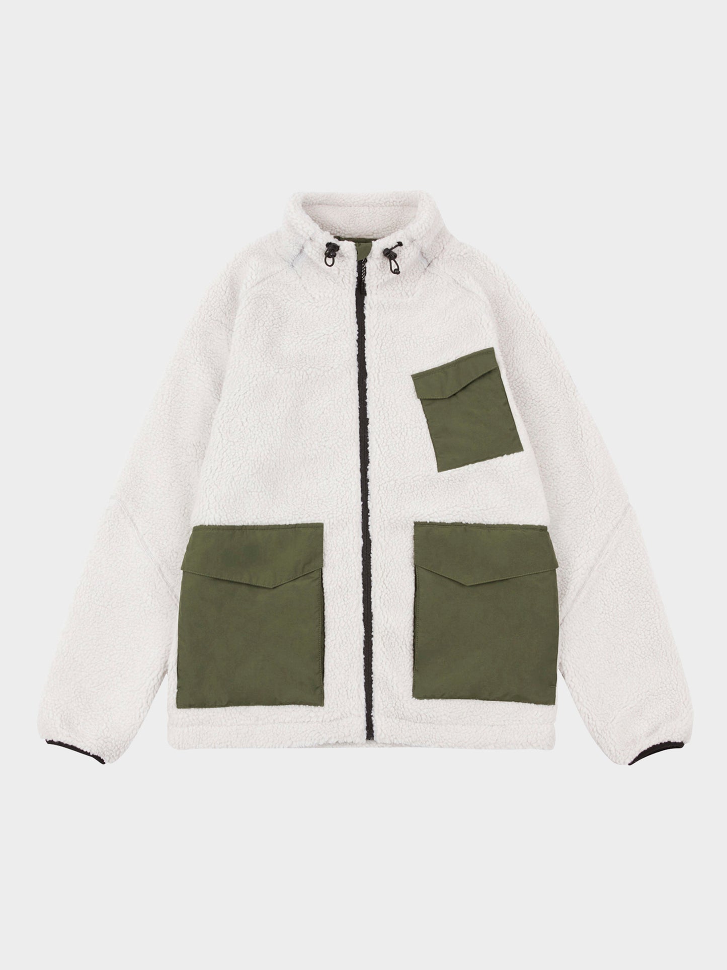 P Bear Angled Pocket Borg Fleece Jacket in Silver Birch
