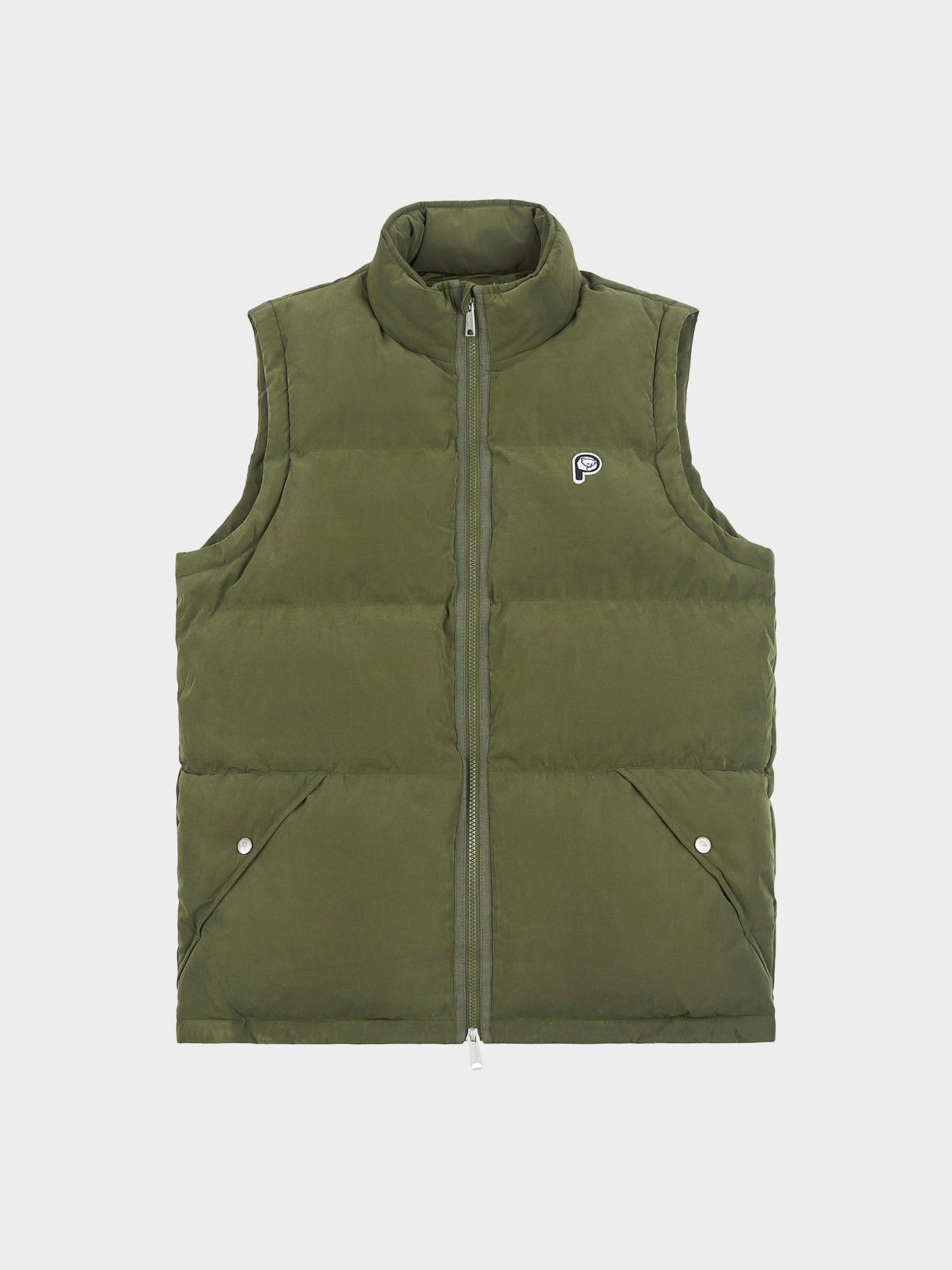 P Bear Funnel Neck Puffer Vest in Forest Night