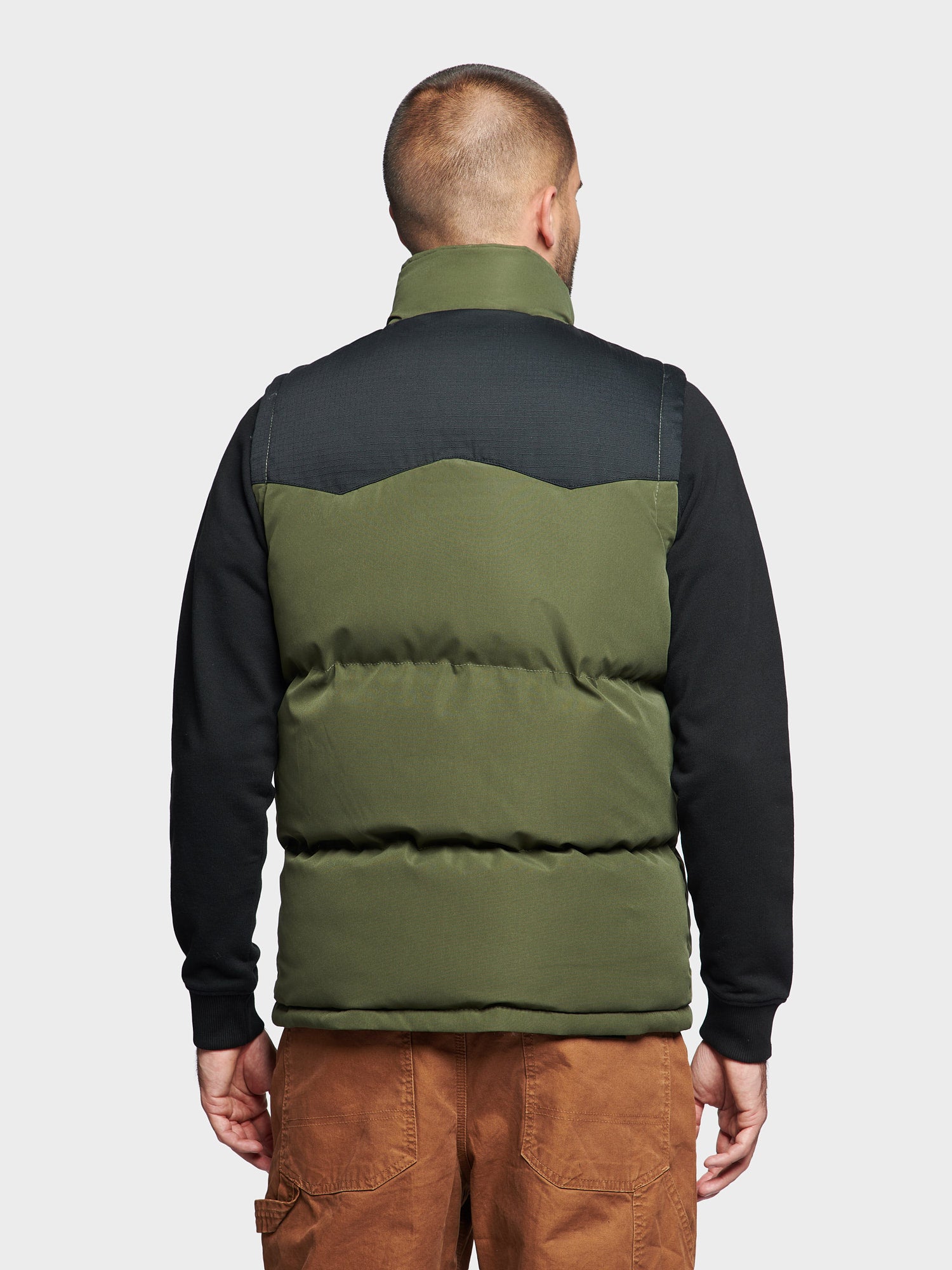 P Bear Cut + Sew Funnel Neck Puffer Vest in Forest Night