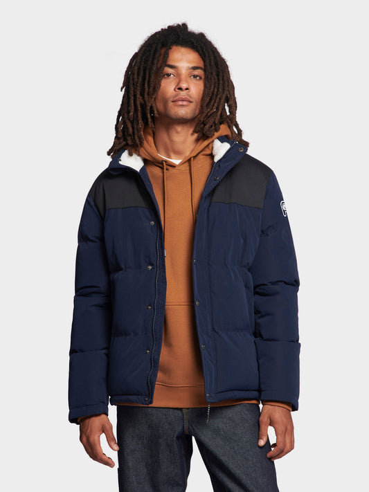 P Bear Cut + Sew Funnel Neck Puffer Jacket in Navy Blue