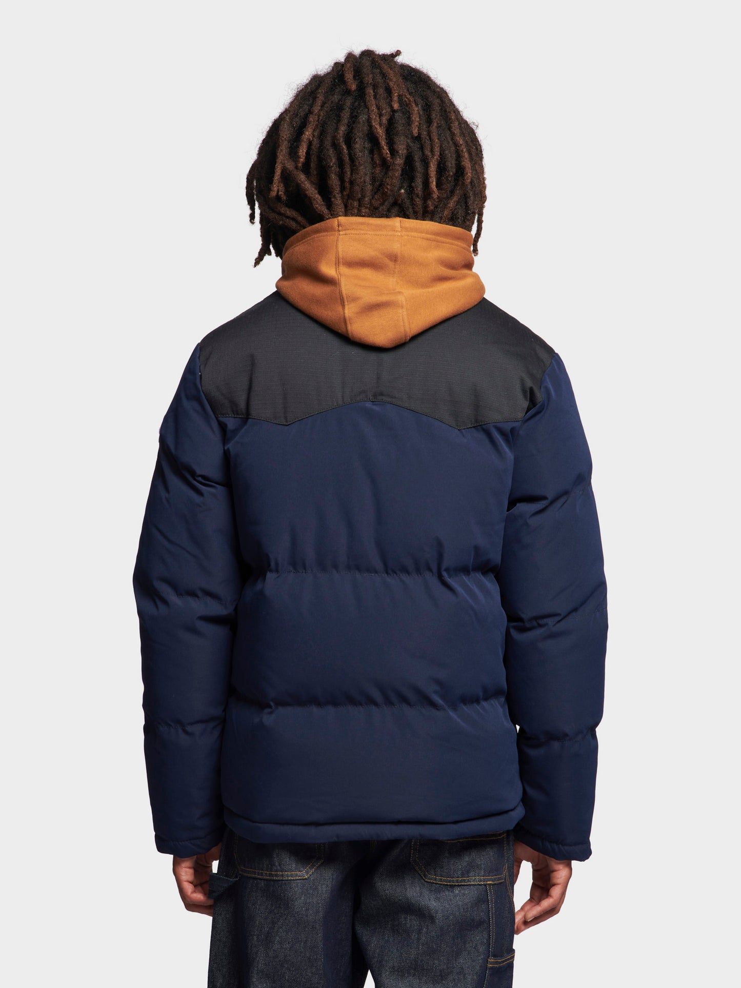 P Bear Cut + Sew Funnel Neck Puffer Jacket in Navy Blue
