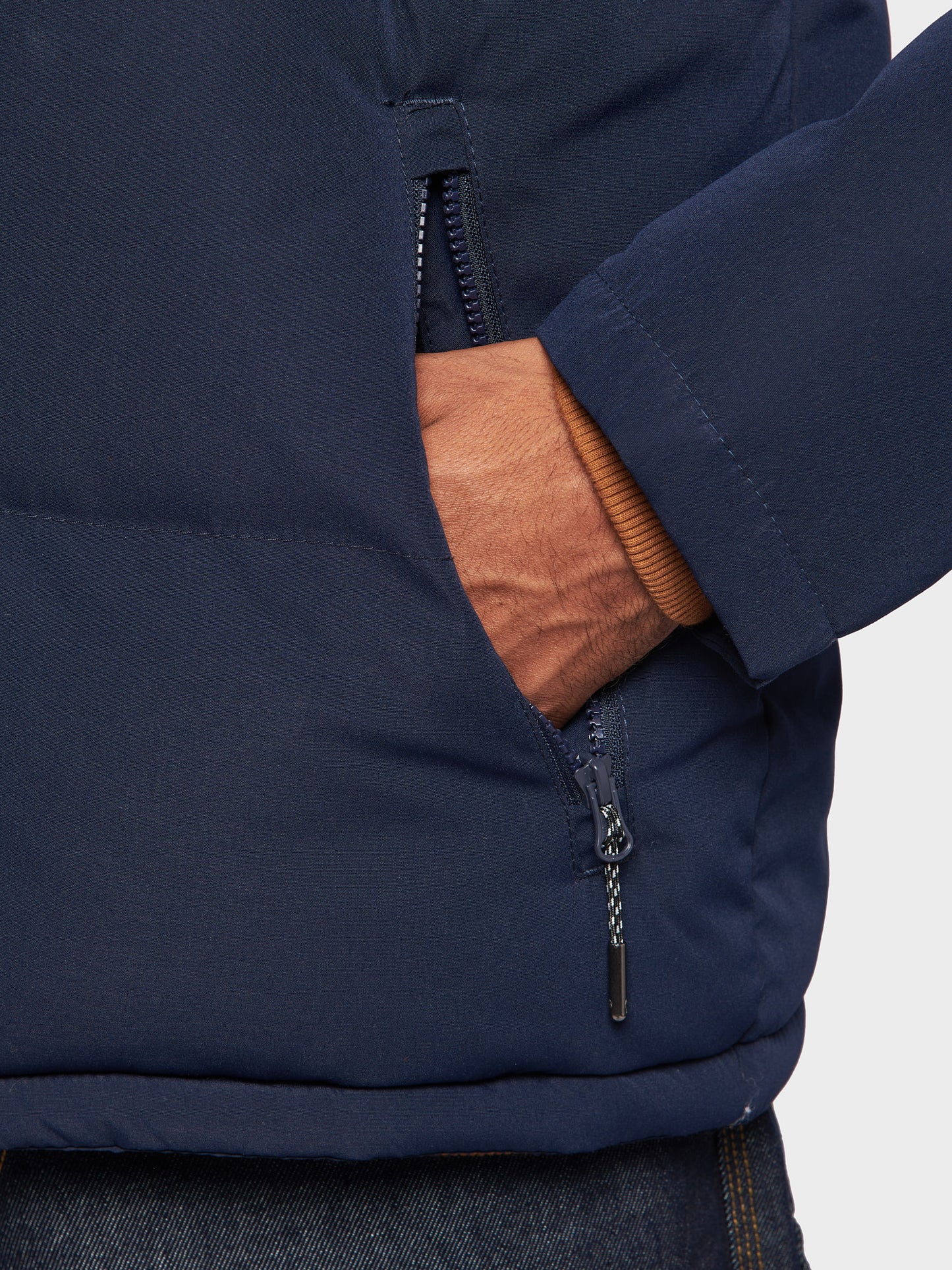P Bear Cut + Sew Funnel Neck Puffer Jacket in Navy Blue