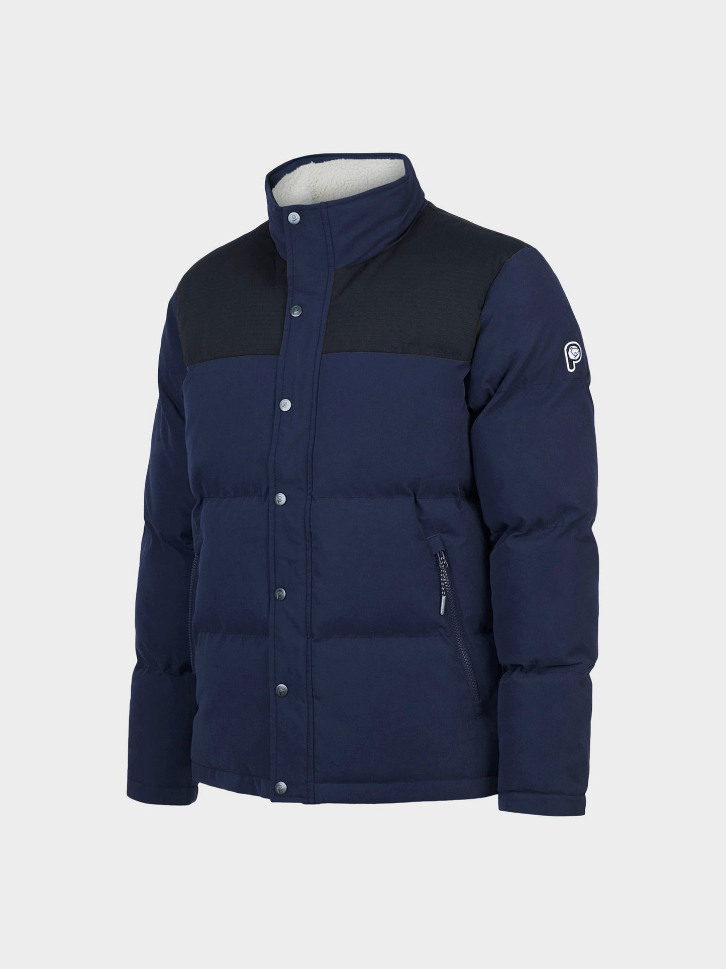 P Bear Cut + Sew Funnel Neck Puffer Jacket in Navy Blue