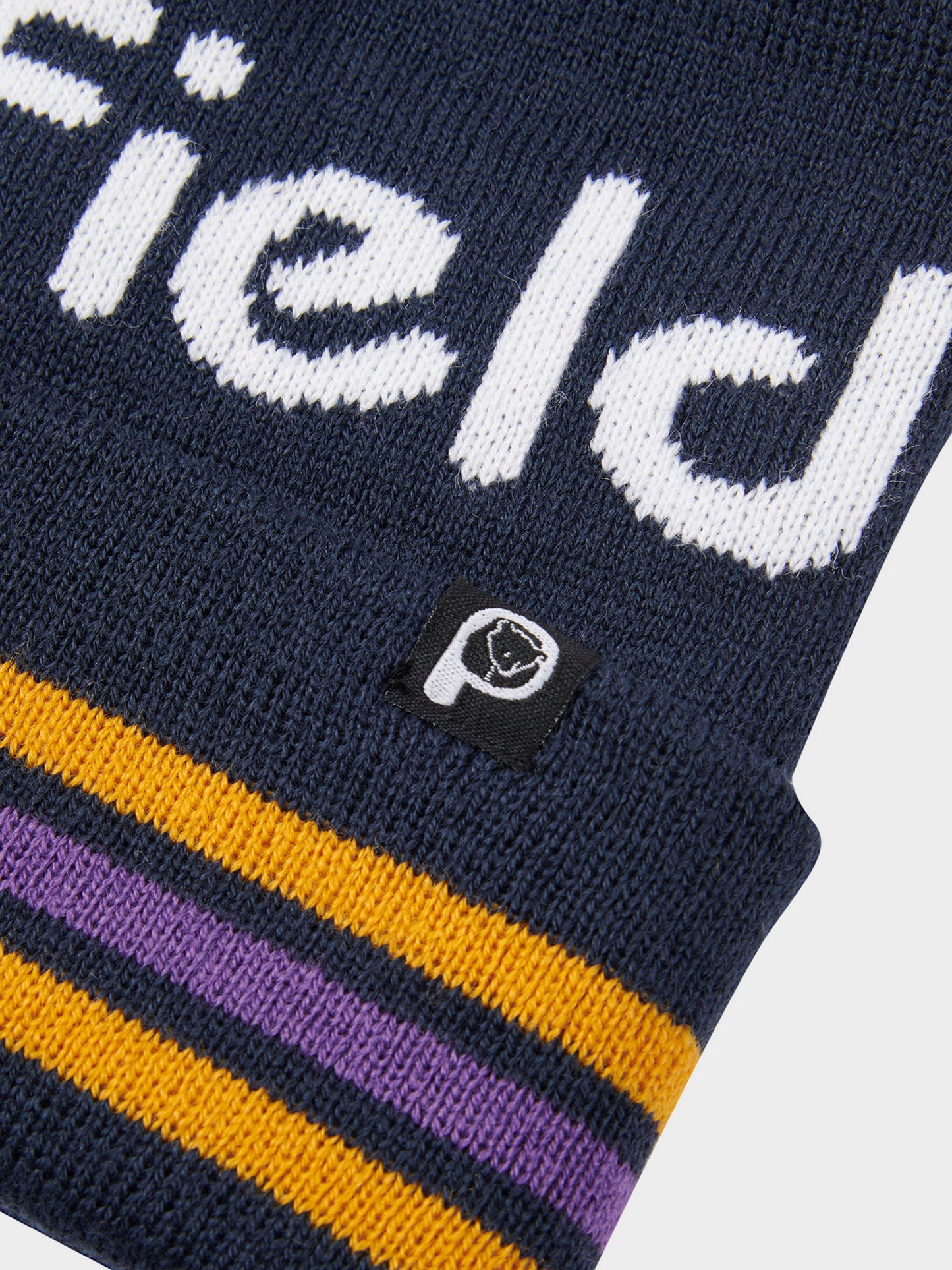 Intarsia Knit Bobble Beanie in Navy Blue