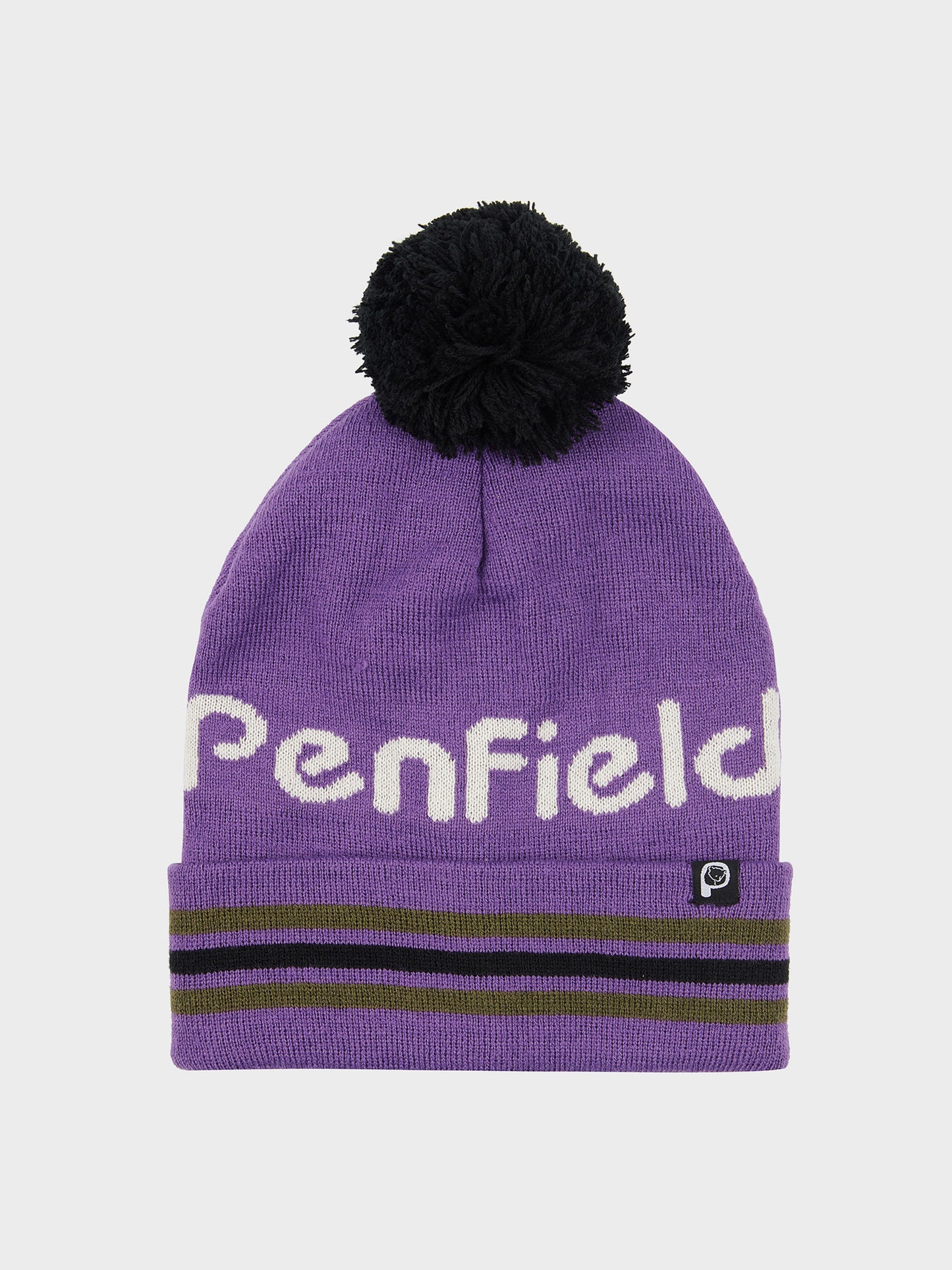 Intarsia Knit Bobble Beanie in Pansy