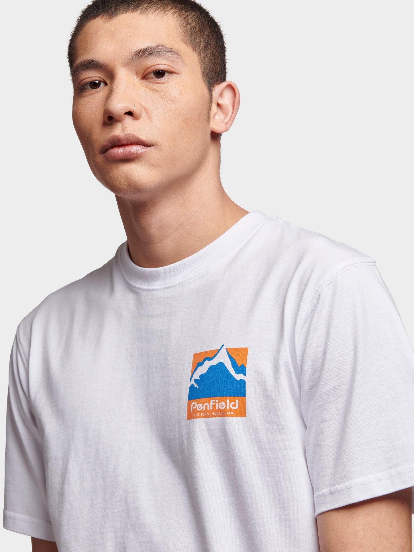 Relaxed Fit Mountain Scene Back Graphic T-Shirt in Bright White