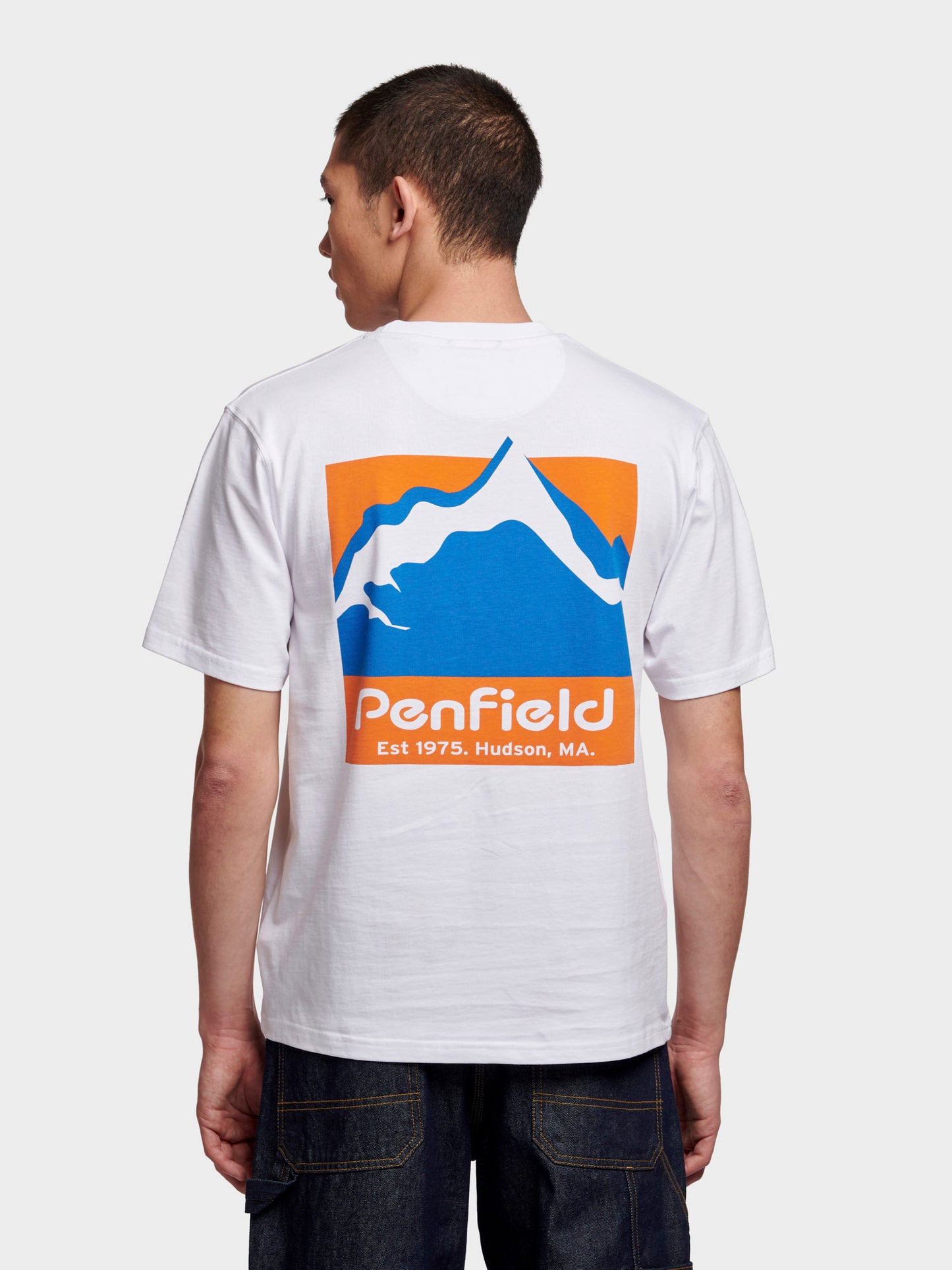 Relaxed Fit Mountain Scene Back Graphic T-Shirt in Bright White