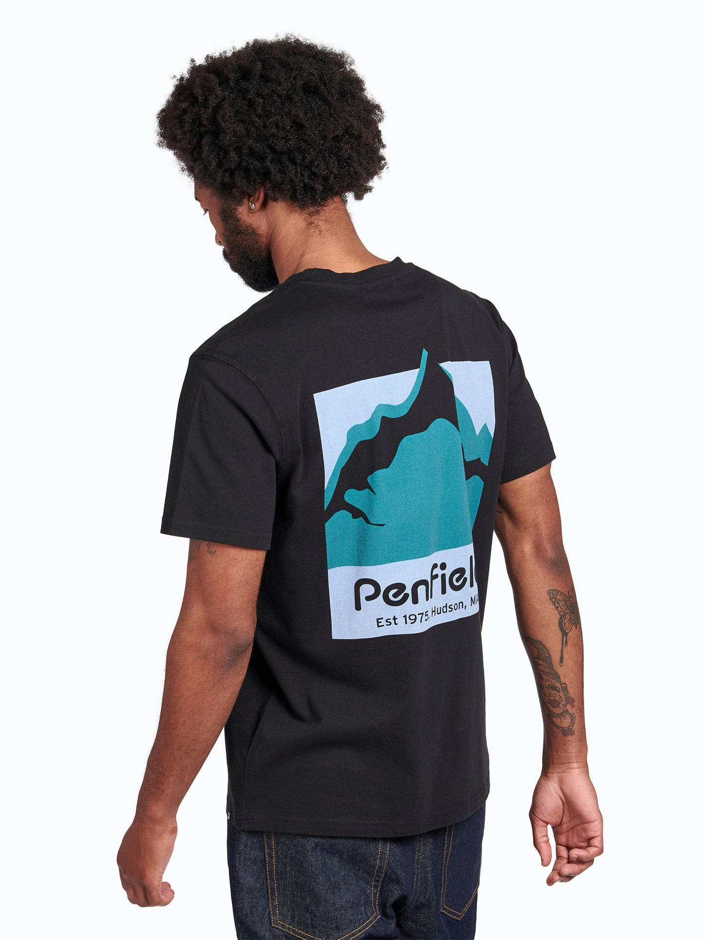 Relaxed Fit Mountain Scene Back Graphic T-Shirt in Black